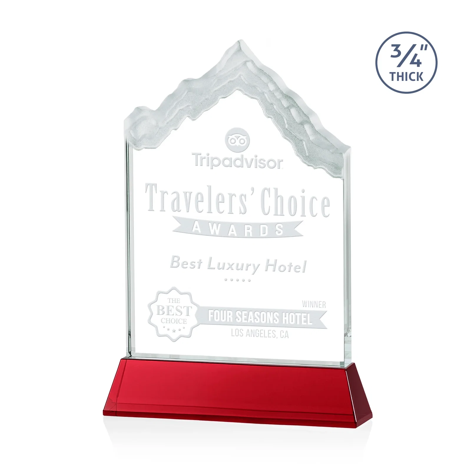 Personalized Starfire Crystal Mountain Peak Award on an Optical Crystal Base, awards for dealer and partner awards