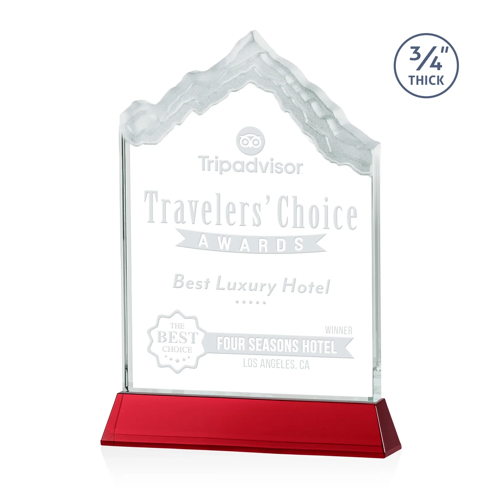 Personalized Starfire Crystal Mountain Peak Award on an Optical Crystal Base, awards for company anniversary events