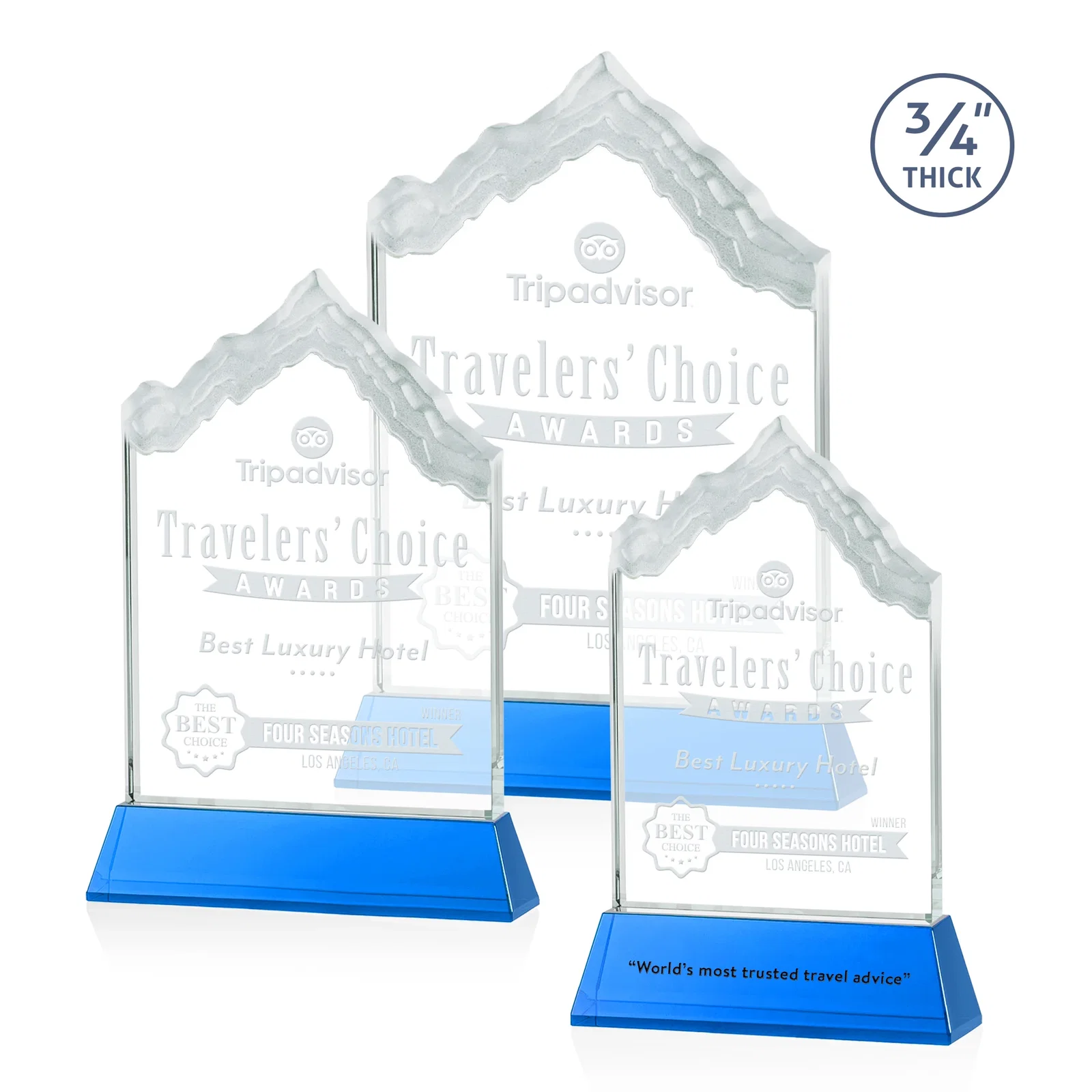 Promotional Starfire Crystal Mountain Peak Award on an Optical Crystal Base, awards for employee recognition