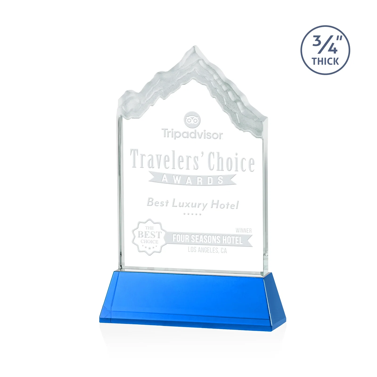 Promotional Starfire Crystal Mountain Peak Award on an Optical Crystal Base, awards for corporate award ceremonies