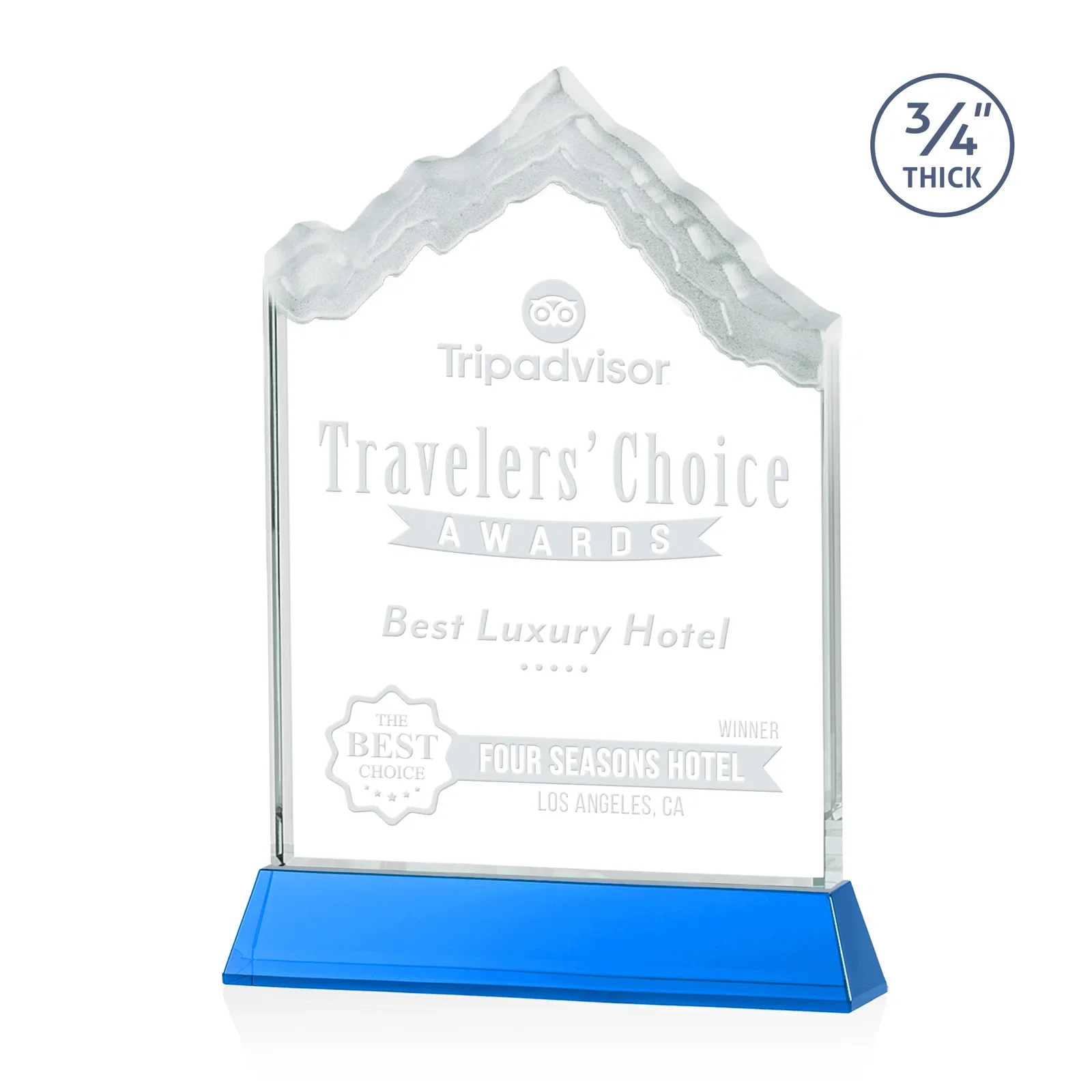 Promotional Starfire Crystal Mountain Peak Award on an Optical Crystal Base, awards for sales achievement awards