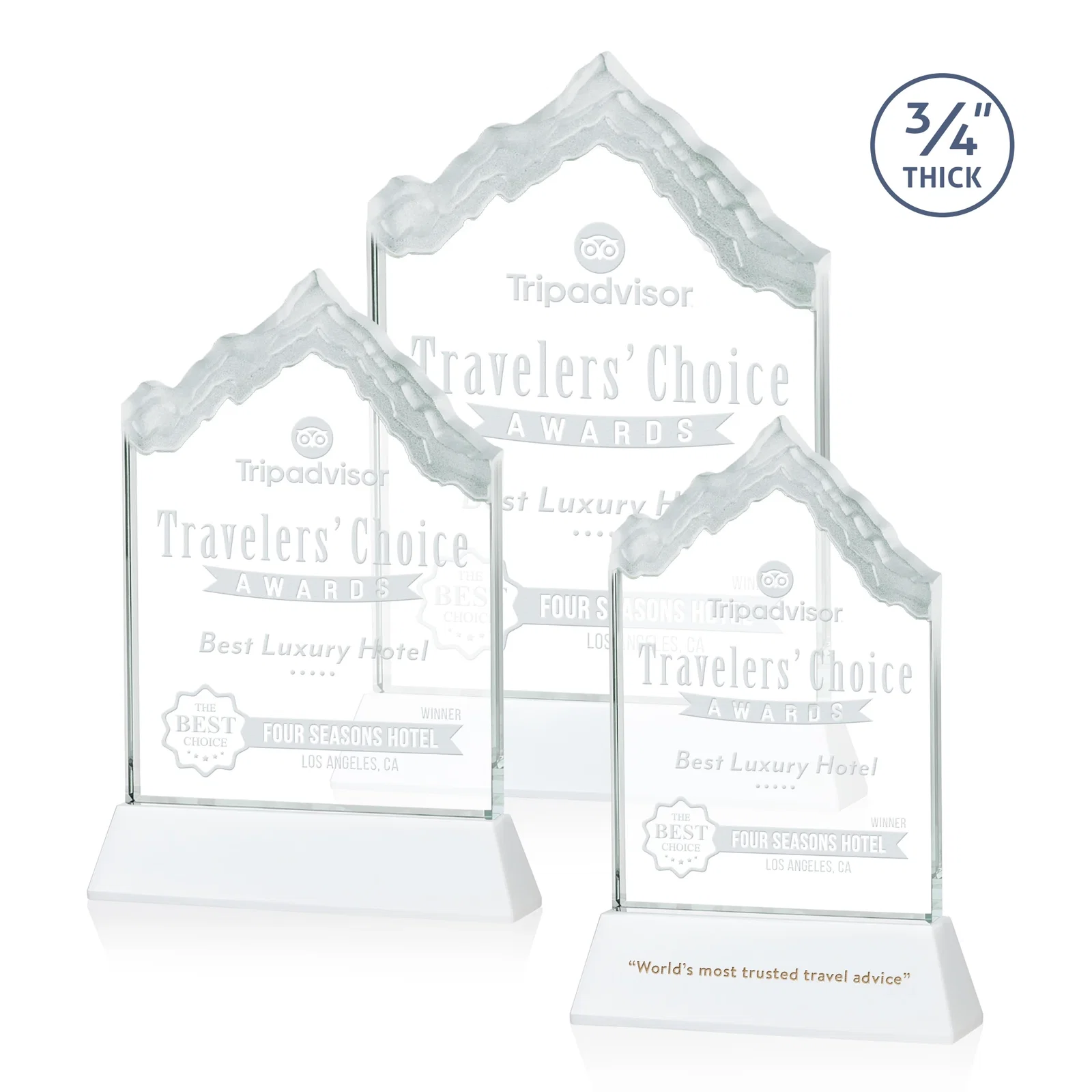 Promotional Starfire Crystal Mountain Peak Award on an Optical Crystal Base, awards for retirement presentations