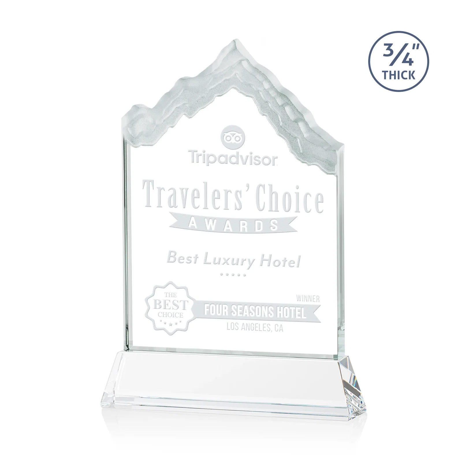 Custom Starfire Crystal Mountain Peak Award on an Optical Crystal Base, awards for service anniversary gifts