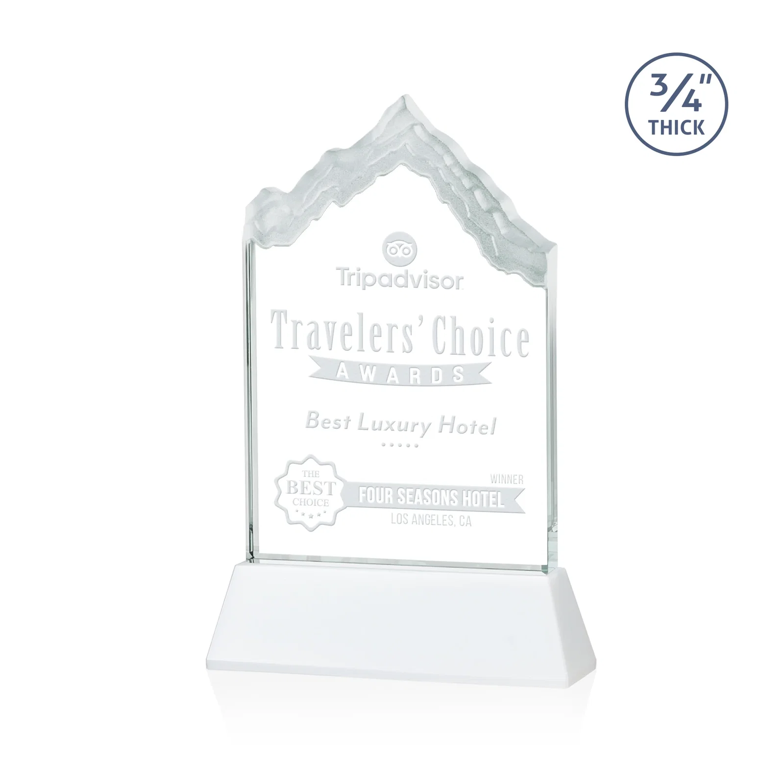 Promotional Starfire Crystal Mountain Peak Award on an Optical Crystal Base, awards for team milestone celebrations
