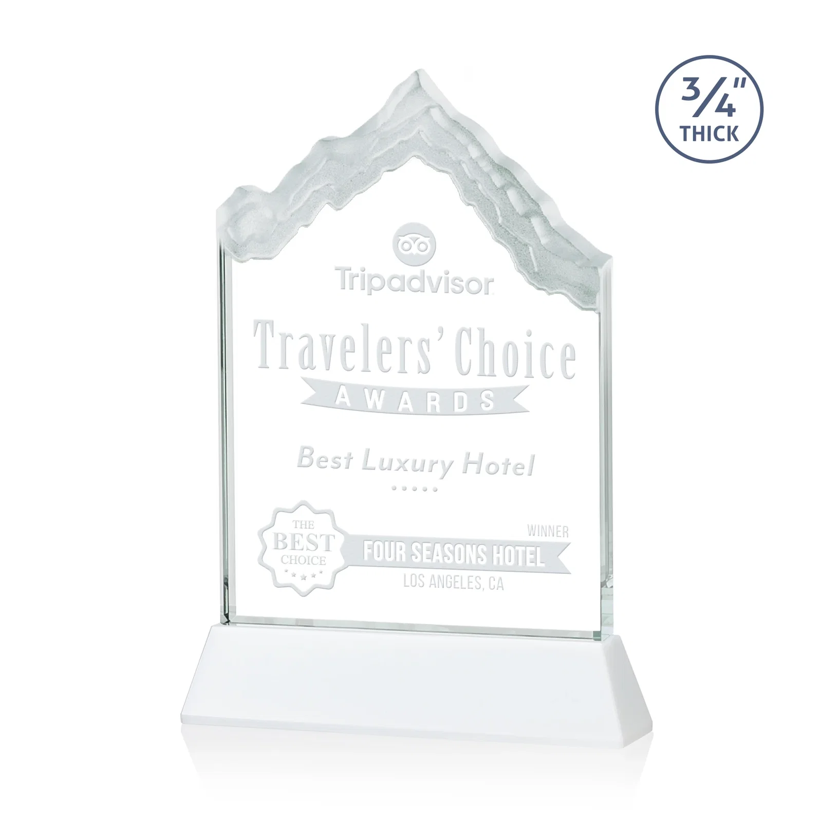 Promotional Starfire Crystal Mountain Peak Award on an Optical Crystal Base, awards for donor appreciation