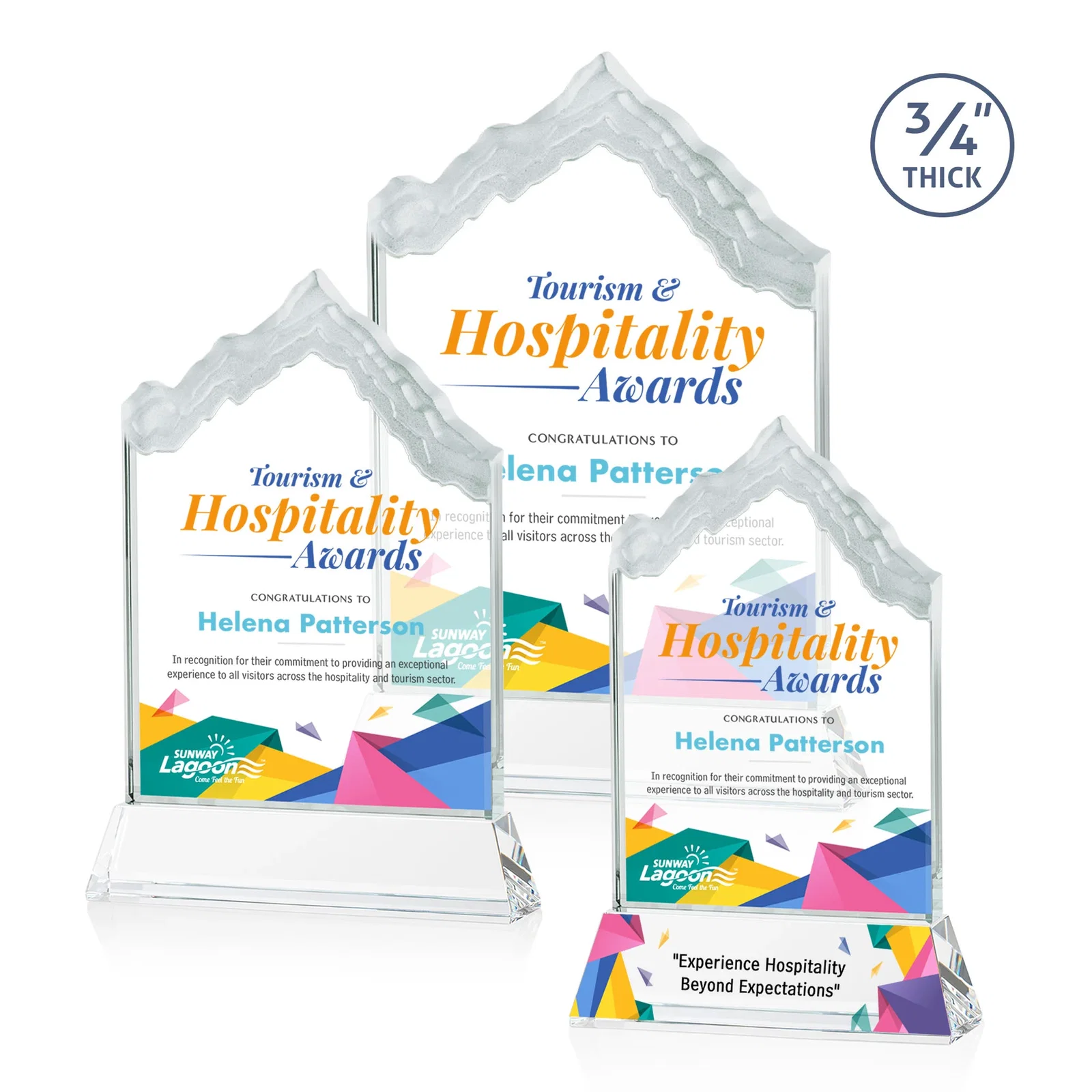 Promotional Starfire Crystal Mountain Peak Award on an Optical Crystal Base, awards for safety achievement programs