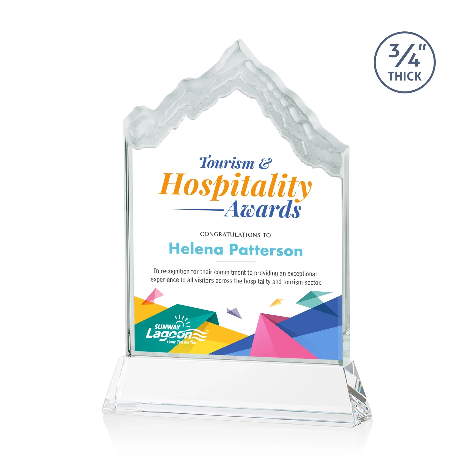 Promotional Starfire Crystal Mountain Peak Award on an Optical Crystal Base, awards for dealer and partner awards