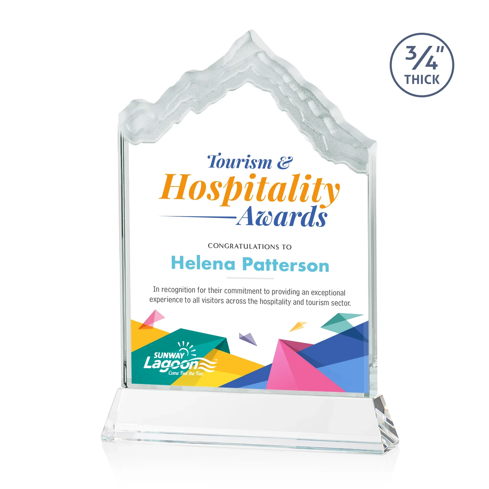 Promotional Starfire Crystal Mountain Peak Award on an Optical Crystal Base, awards for company anniversary events