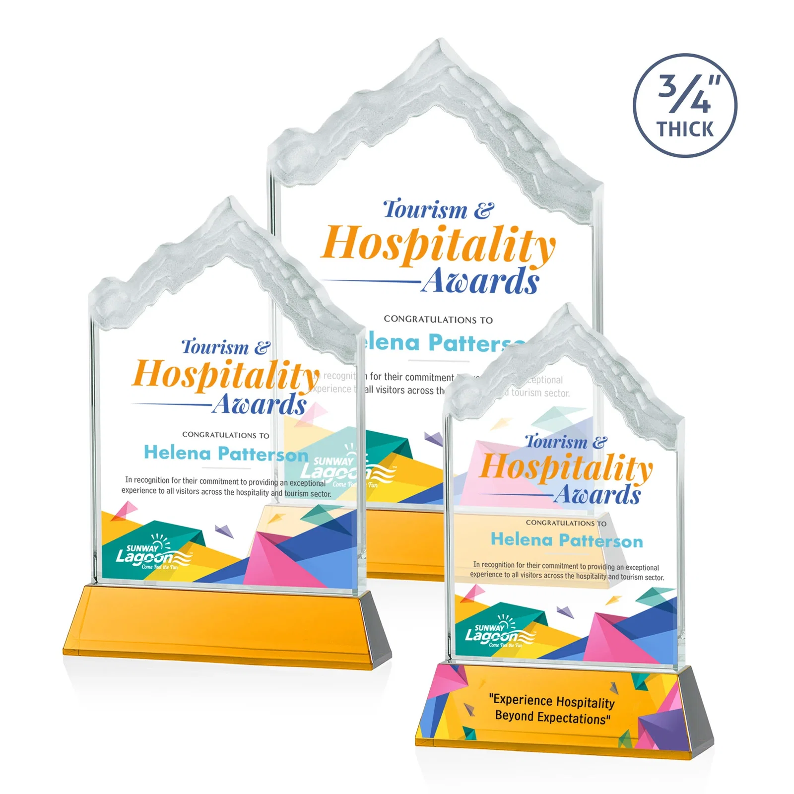 Branded Starfire Crystal Mountain Peak Award on an Optical Crystal Base, awards for employee recognition