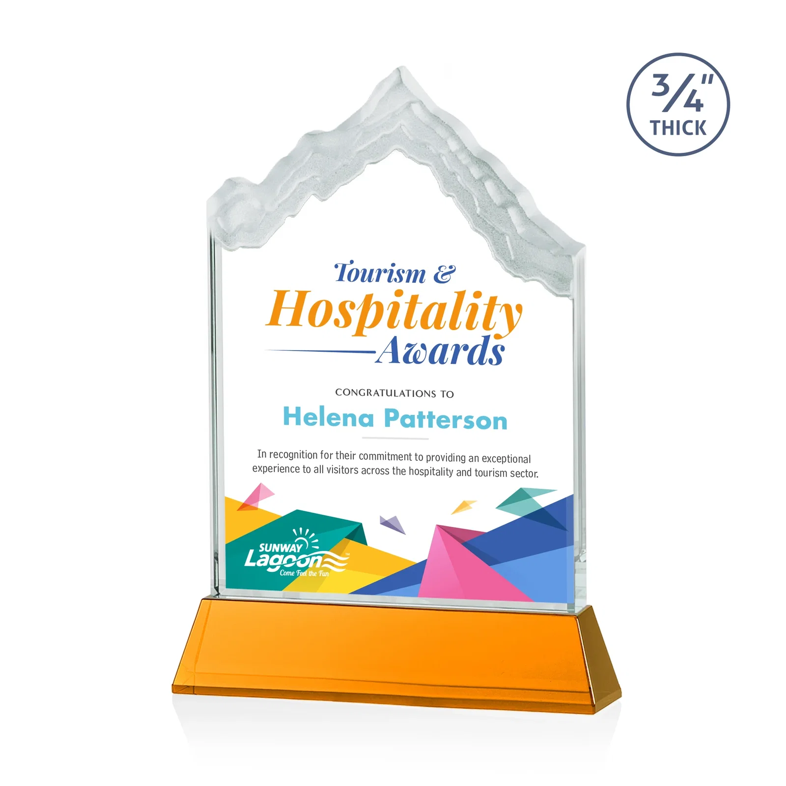 Branded Starfire Crystal Mountain Peak Award on an Optical Crystal Base, awards for service anniversary gifts