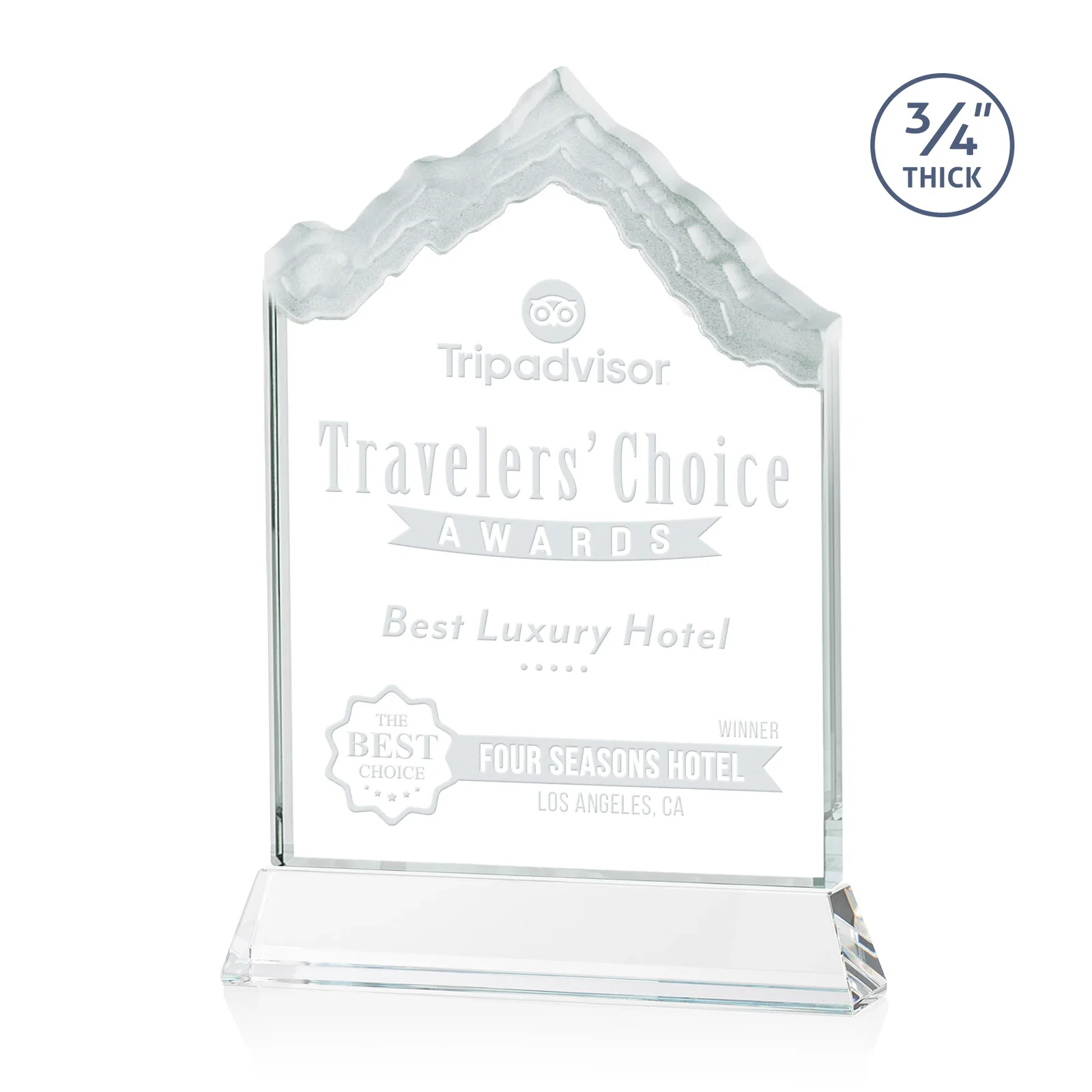 Custom Starfire Crystal Mountain Peak Award on an Optical Crystal Base, awards for sales achievement awards