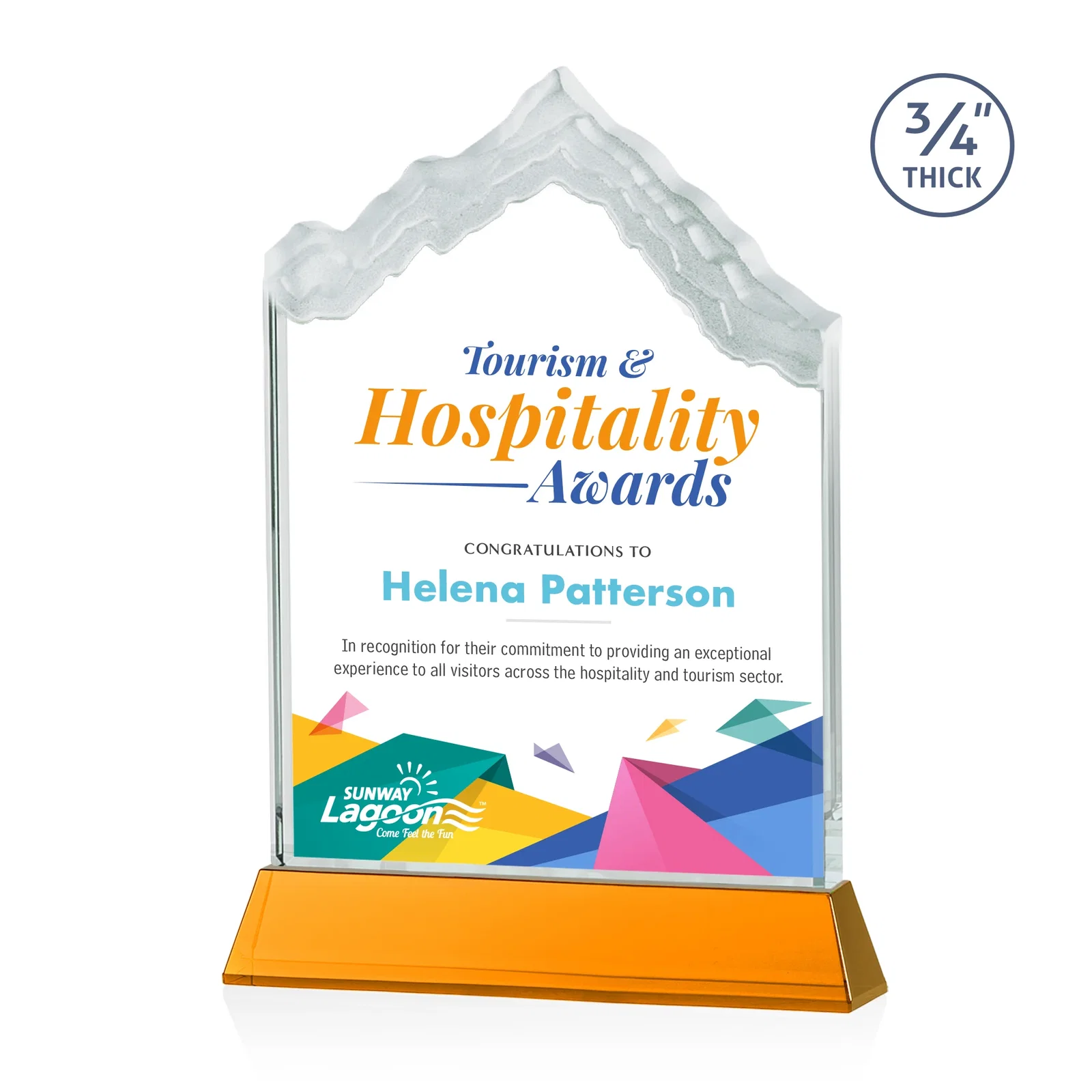 Branded Starfire Crystal Mountain Peak Award on an Optical Crystal Base, awards for sales achievement awards