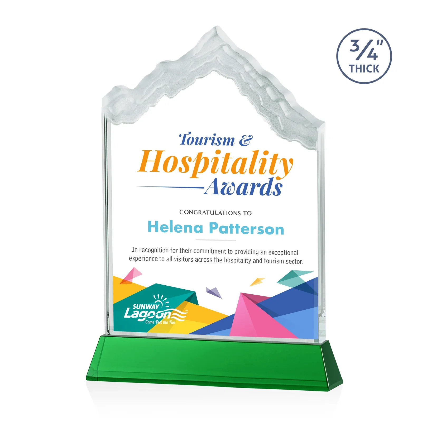Branded Starfire Crystal Mountain Peak Award on an Optical Crystal Base, awards for graduation ceremonies