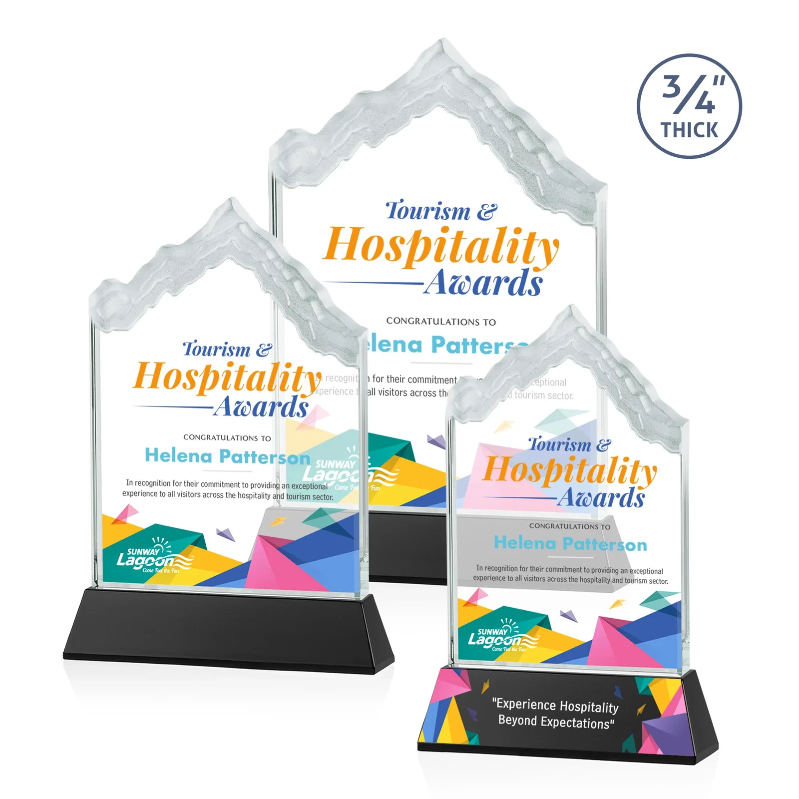 Branded Starfire Crystal Mountain Peak Award on an Optical Crystal Base, awards for safety achievement programs