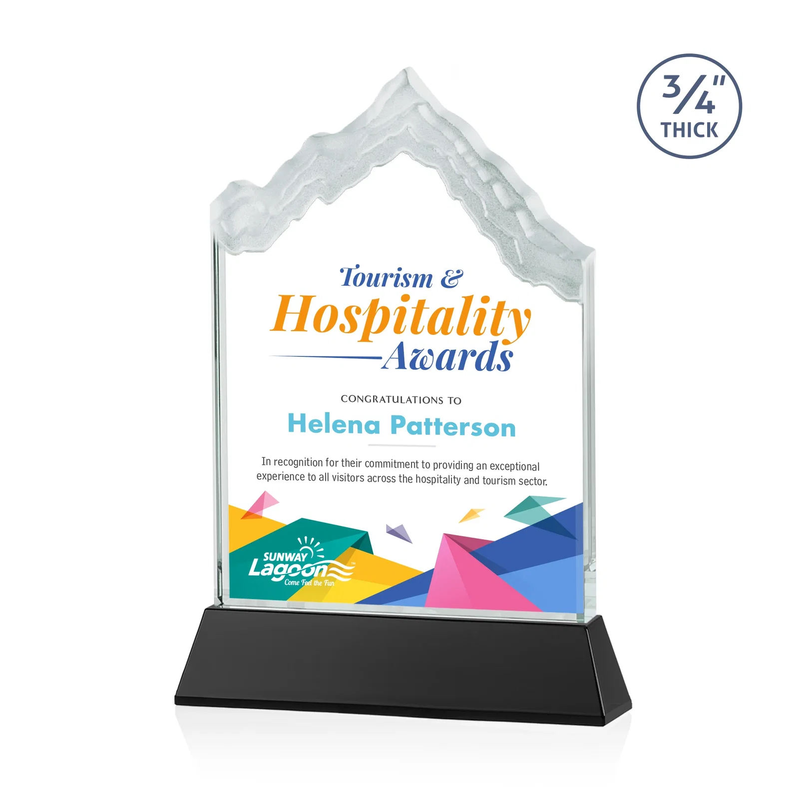 Branded Starfire Crystal Mountain Peak Award on an Optical Crystal Base, awards for dealer and partner awards