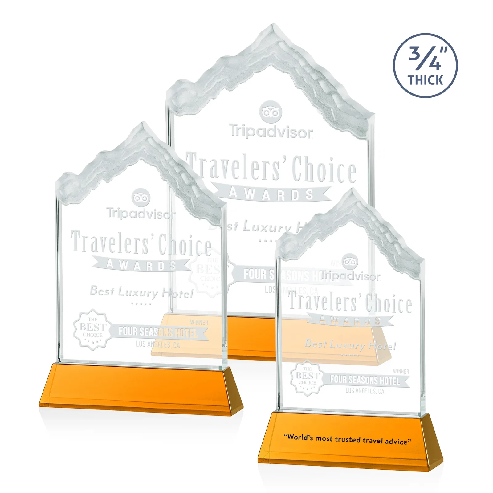 Custom Starfire Crystal Mountain Peak Award on an Optical Crystal Base, awards for retirement presentations