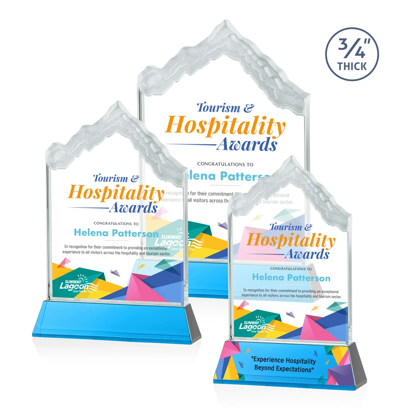 Custom printed Starfire Crystal Mountain Peak Award on an Optical Crystal Base, awards for safety achievement programs