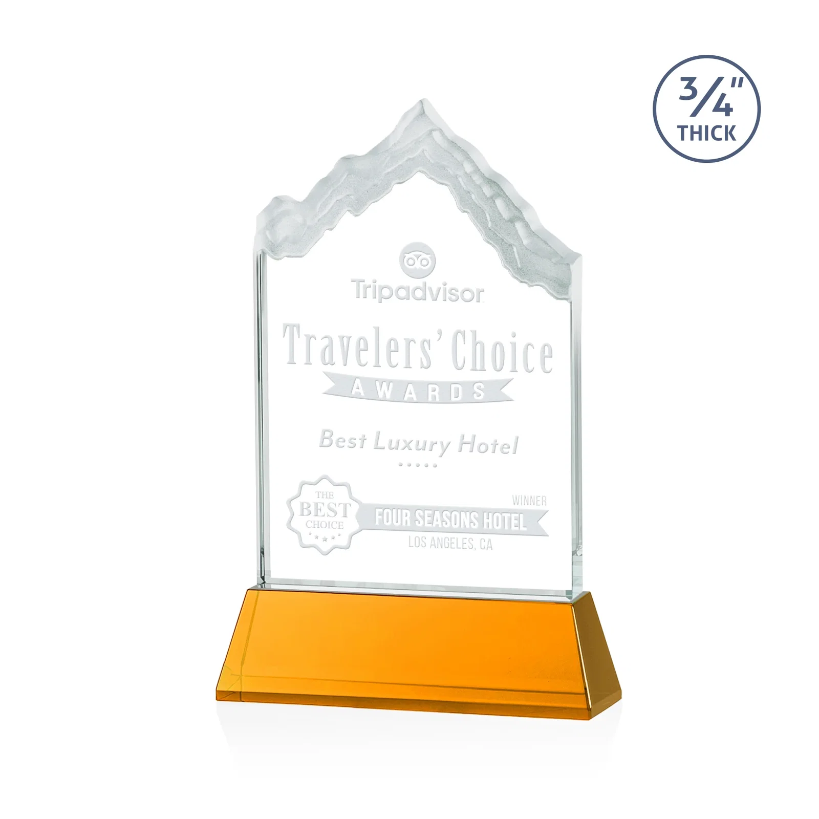 Custom Starfire Crystal Mountain Peak Award on an Optical Crystal Base, awards for team milestone celebrations