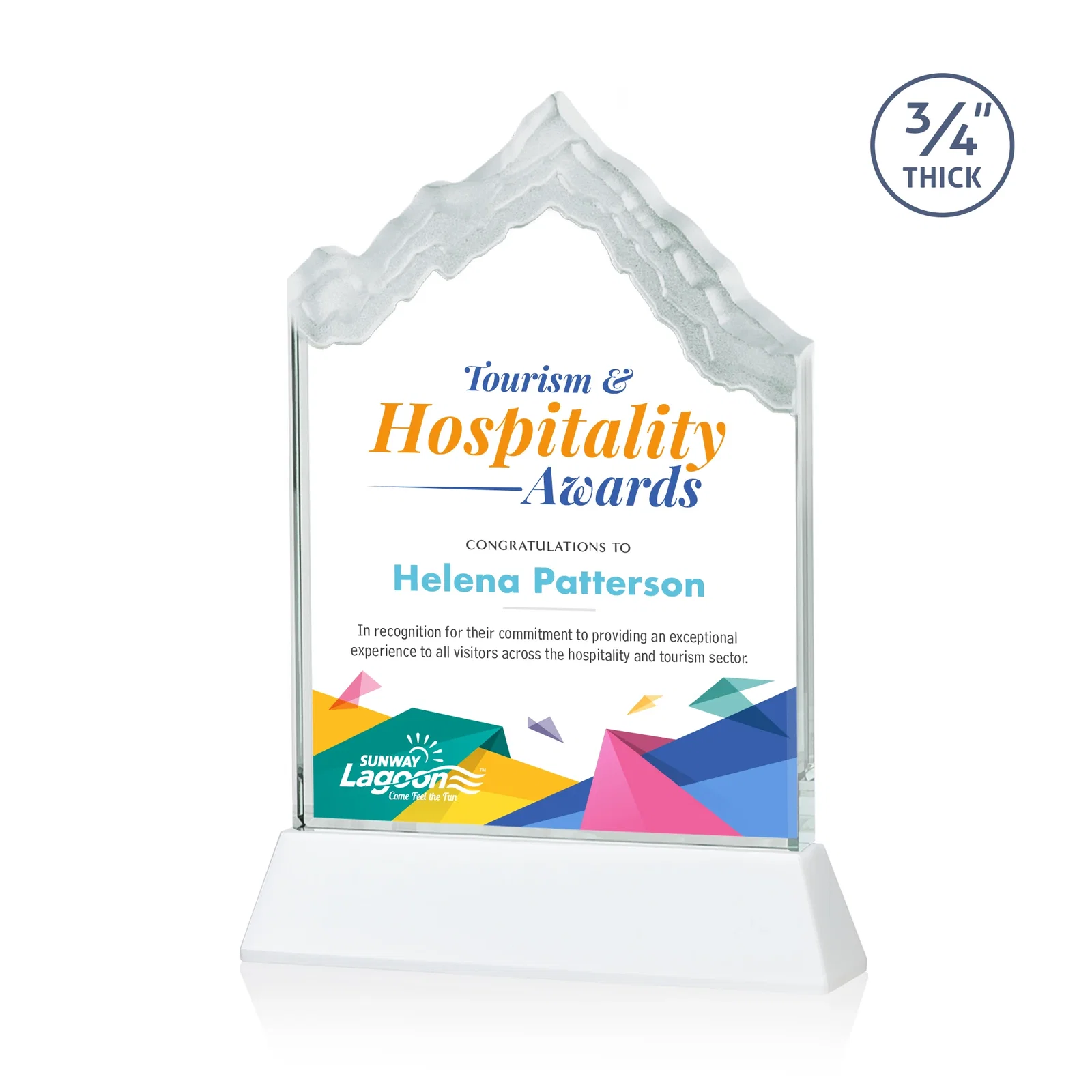 Customized Starfire Crystal Mountain Peak Award on an Optical Crystal Base, awards for service anniversary gifts
