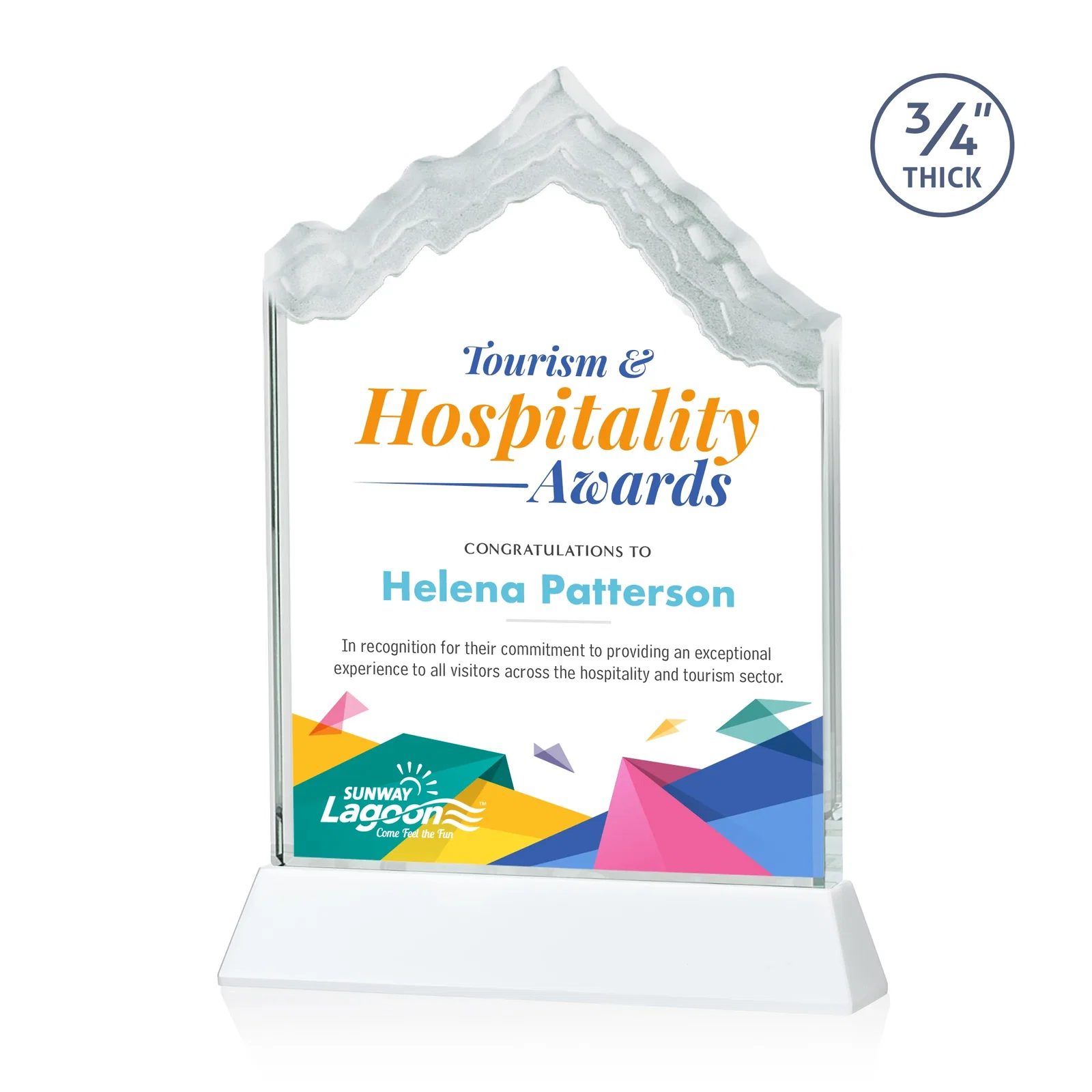 Customized Starfire Crystal Mountain Peak Award on an Optical Crystal Base, awards for sales achievement awards