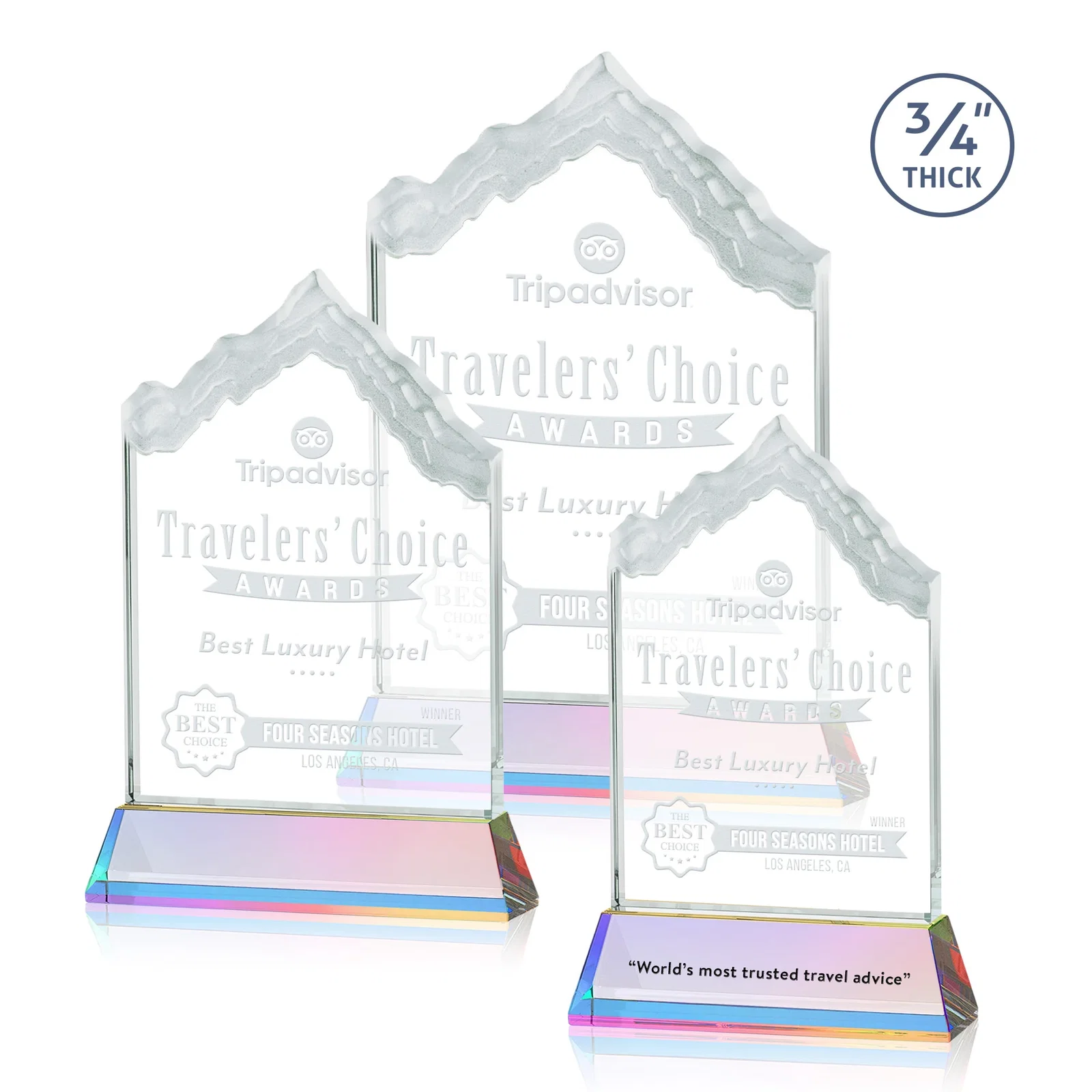Customized Starfire Crystal Mountain Peak Award on an Optical Crystal Base, awards for retirement presentations