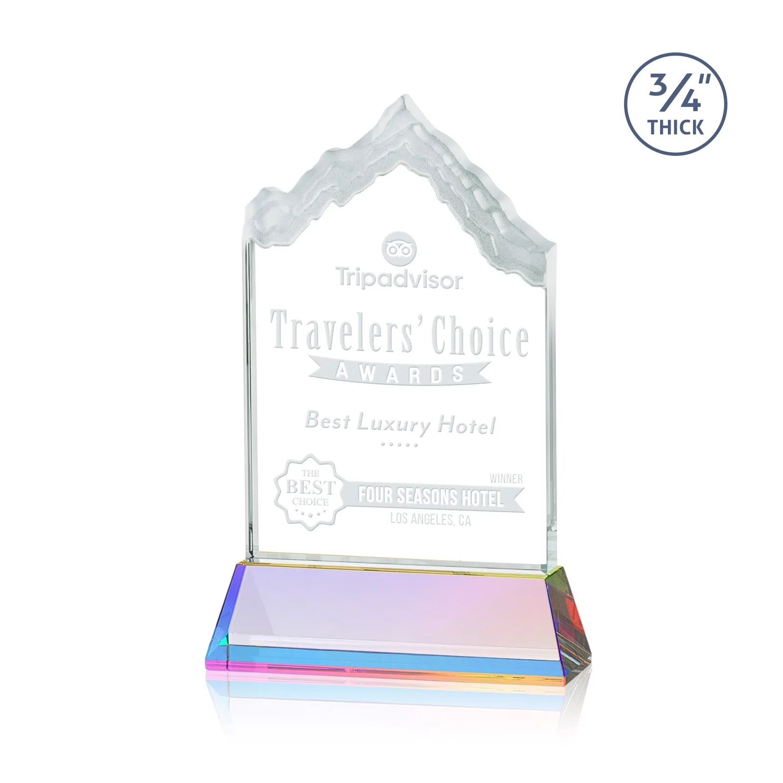 Customized Starfire Crystal Mountain Peak Award on an Optical Crystal Base, awards for team milestone celebrations