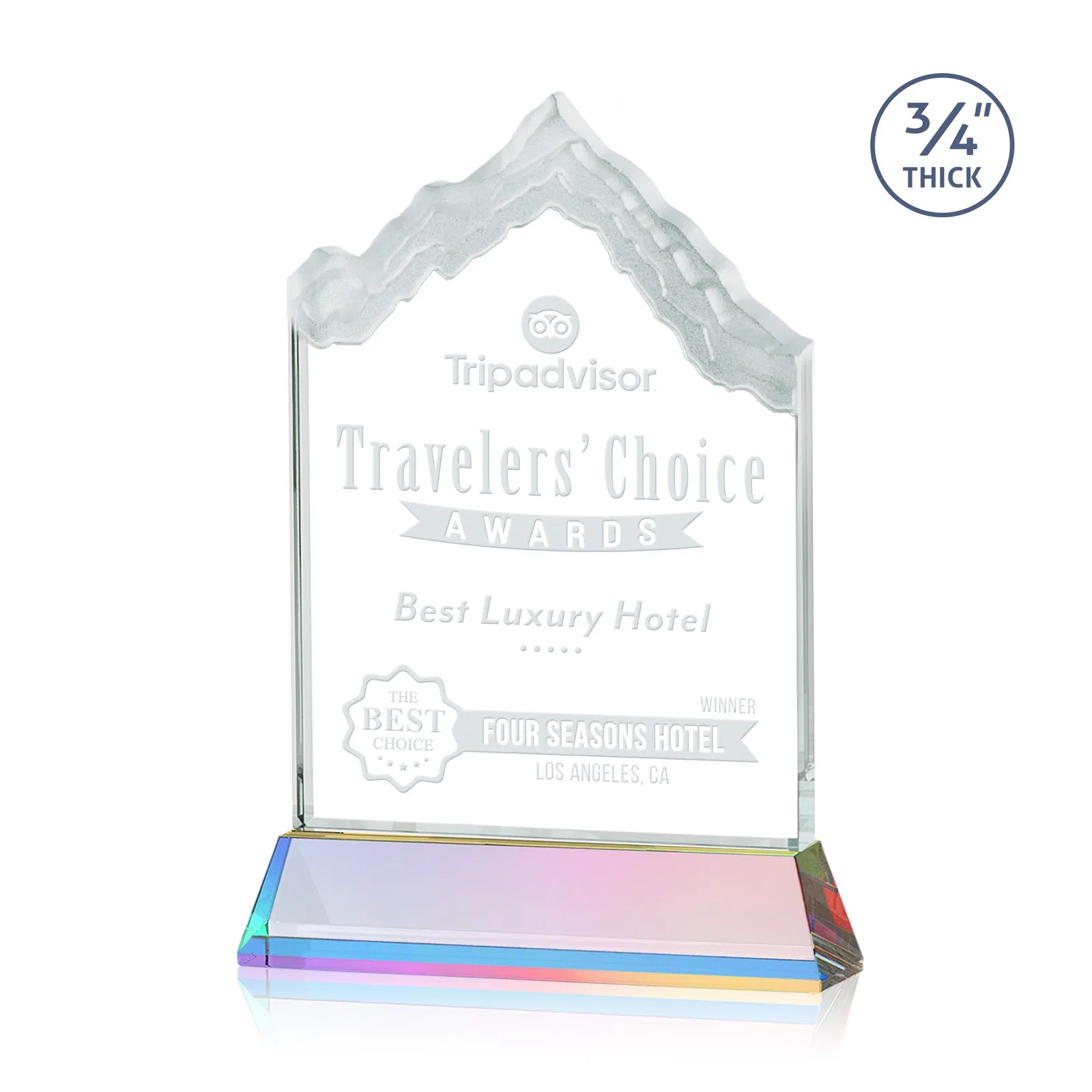 Customized Starfire Crystal Mountain Peak Award on an Optical Crystal Base, awards for donor appreciation