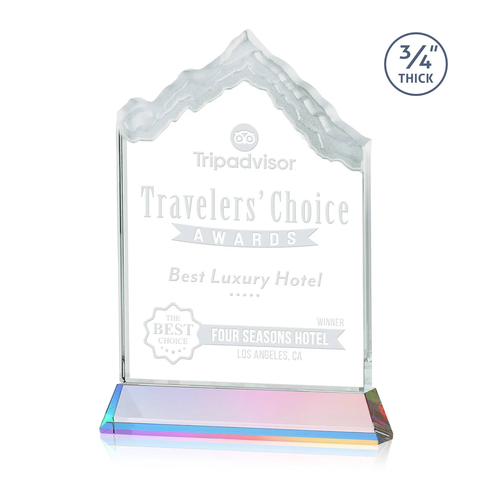 Customized Starfire Crystal Mountain Peak Award on an Optical Crystal Base, awards for graduation ceremonies