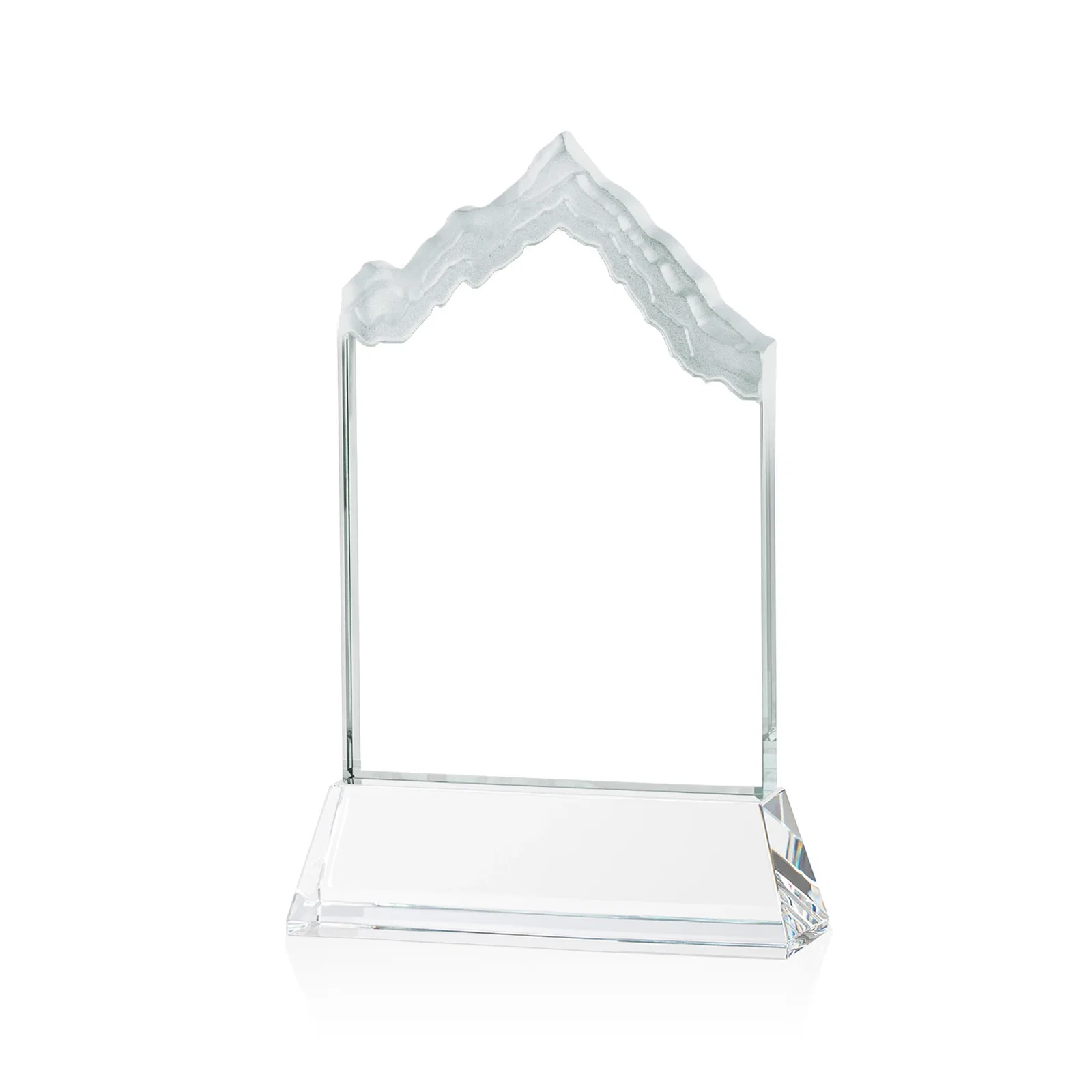 Custom engraved Starfire Crystal Mountain Peak Award on an Optical Crystal Base, awards for employee recognition