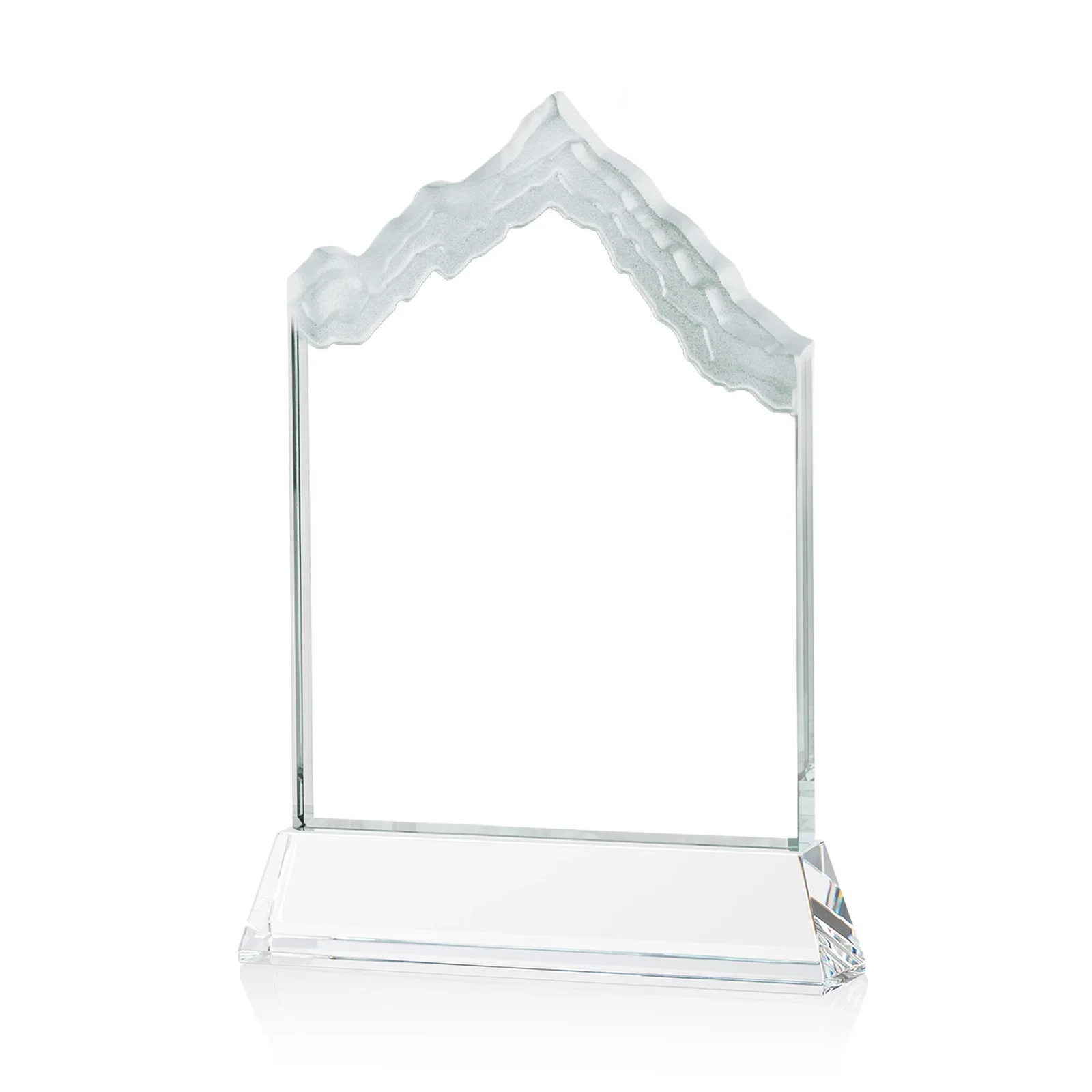 Custom engraved Starfire Crystal Mountain Peak Award on an Optical Crystal Base, awards for corporate award ceremonies