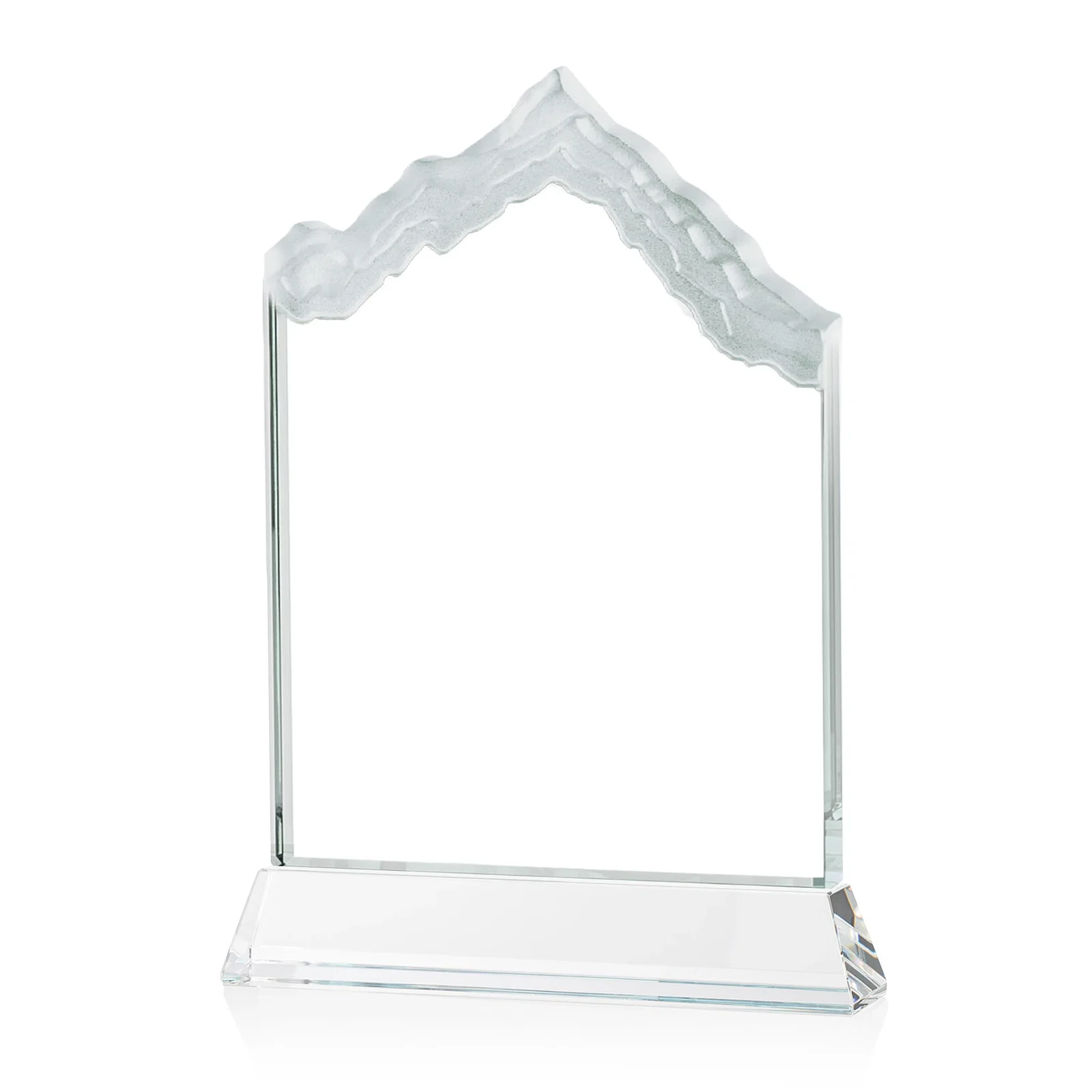 Custom engraved Starfire Crystal Mountain Peak Award on an Optical Crystal Base, awards for service anniversary gifts
