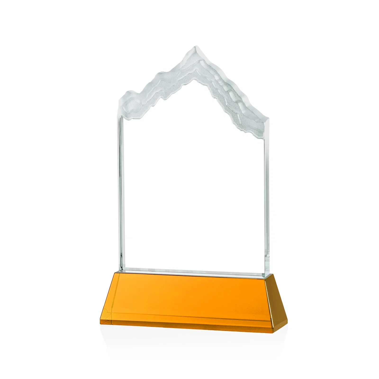 Custom engraved Starfire Crystal Mountain Peak Award on an Optical Crystal Base, awards for sales achievement awards