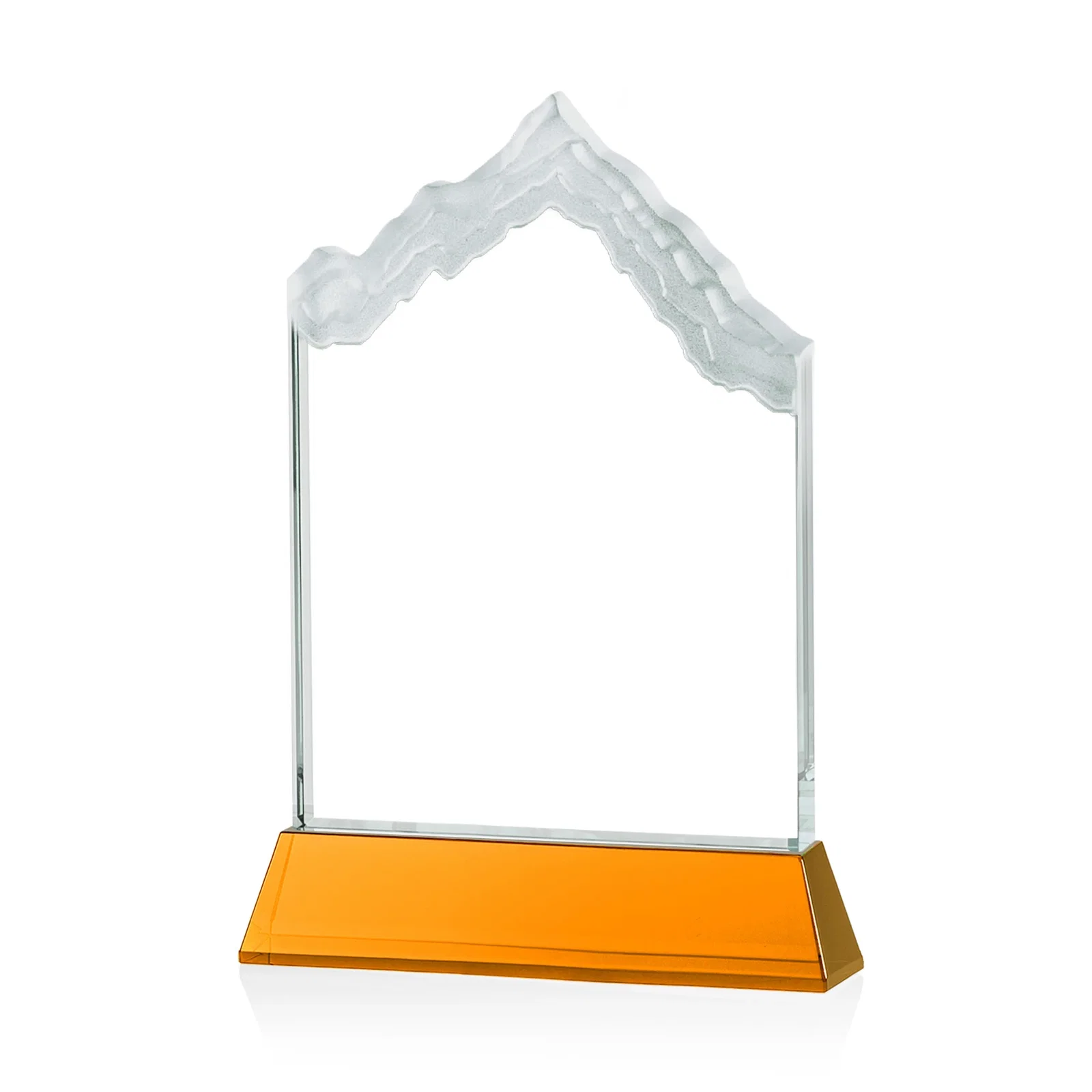 Custom engraved Starfire Crystal Mountain Peak Award on an Optical Crystal Base, awards for retirement presentations