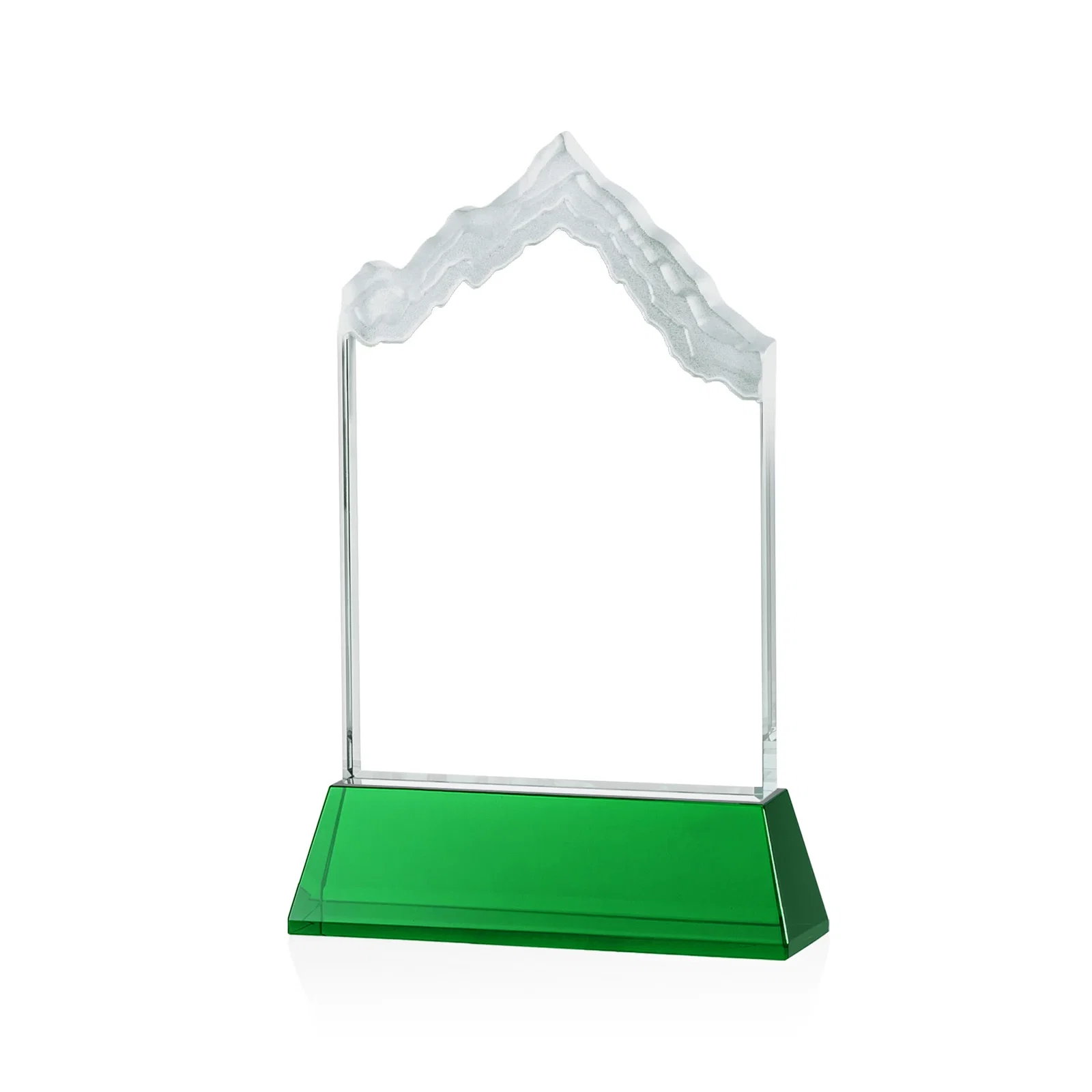 Custom engraved Starfire Crystal Mountain Peak Award on an Optical Crystal Base, awards for donor appreciation