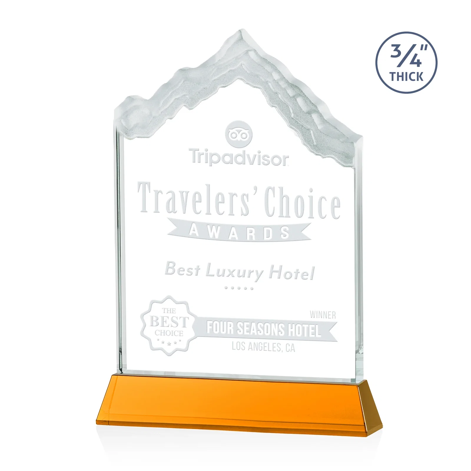 Custom Starfire Crystal Mountain Peak Award on an Optical Crystal Base, awards for graduation ceremonies