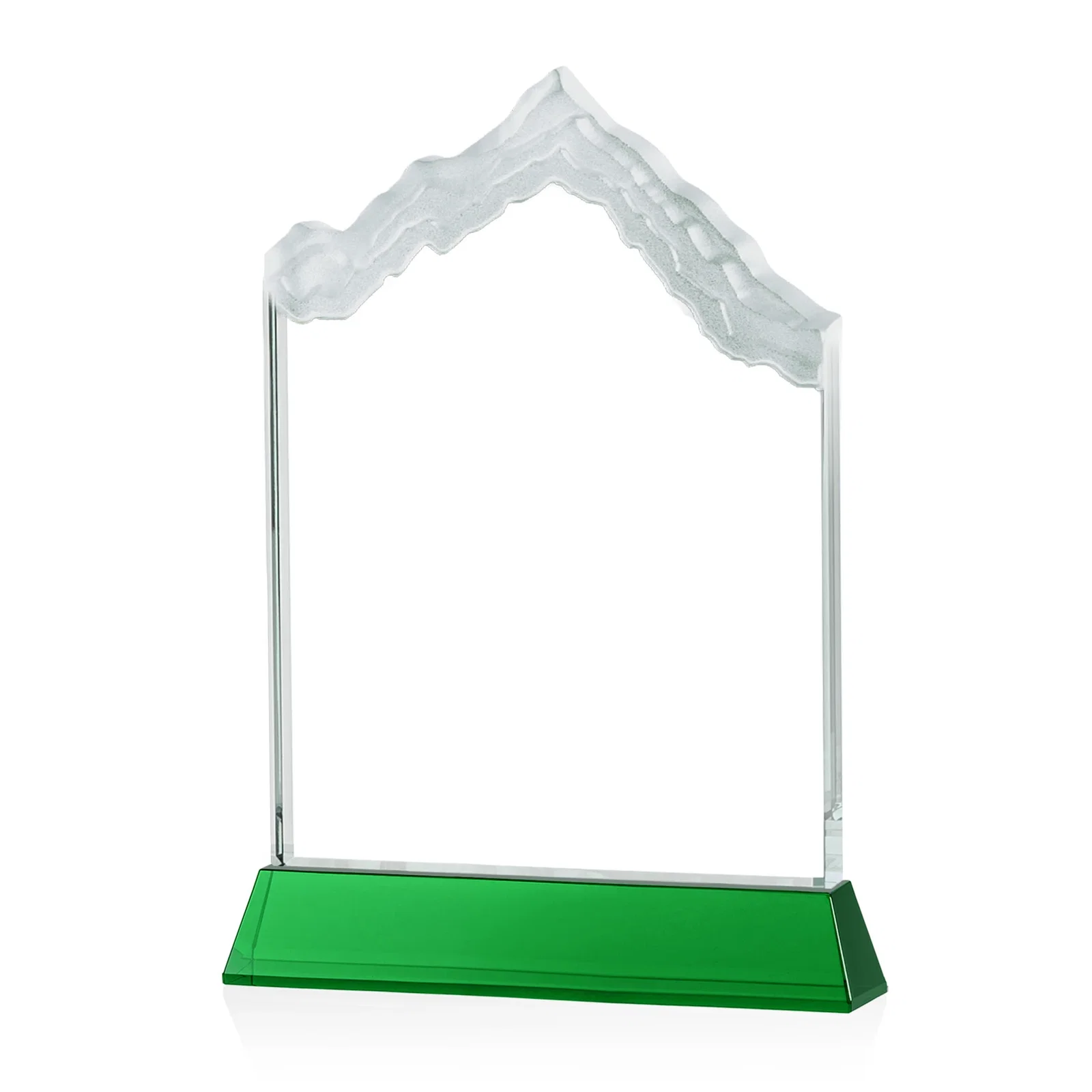 Custom engraved Starfire Crystal Mountain Peak Award on an Optical Crystal Base, awards for safety achievement programs