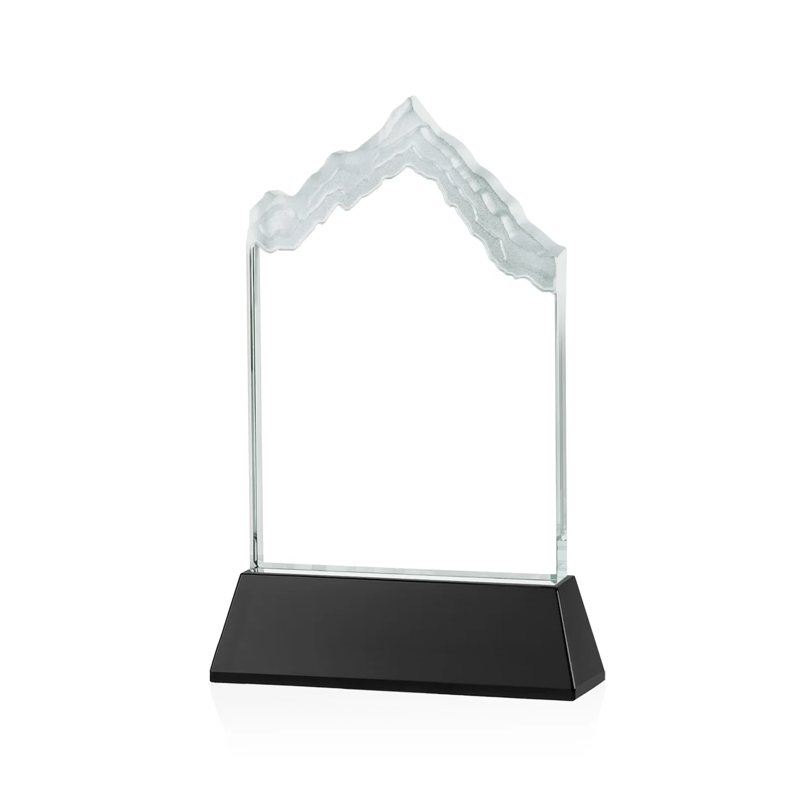 Custom engraved Starfire Crystal Mountain Peak Award on an Optical Crystal Base, awards for volunteer appreciation