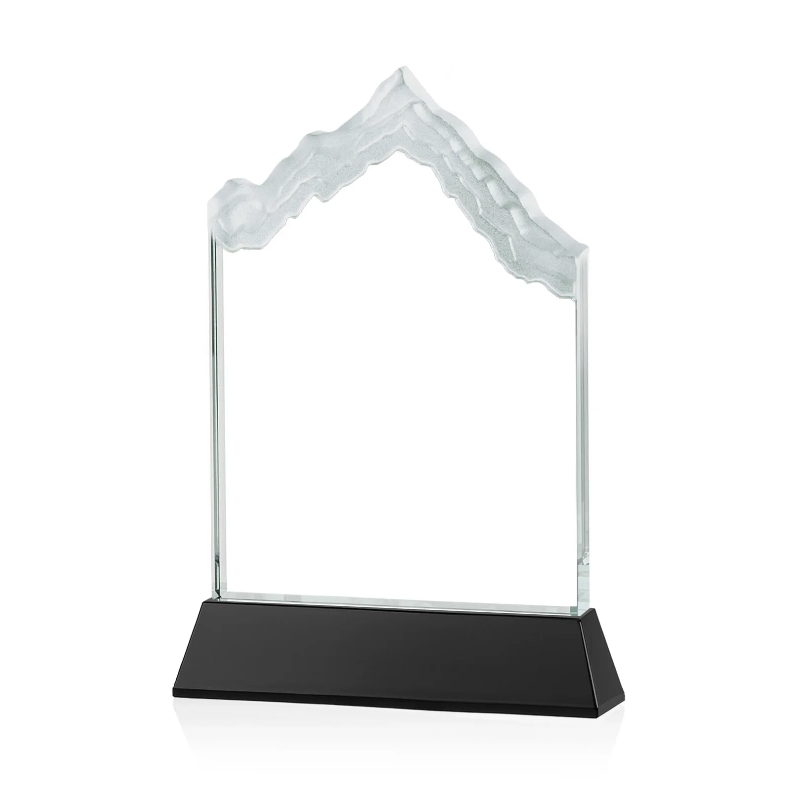Custom engraved Starfire Crystal Mountain Peak Award on an Optical Crystal Base, awards for dealer and partner awards