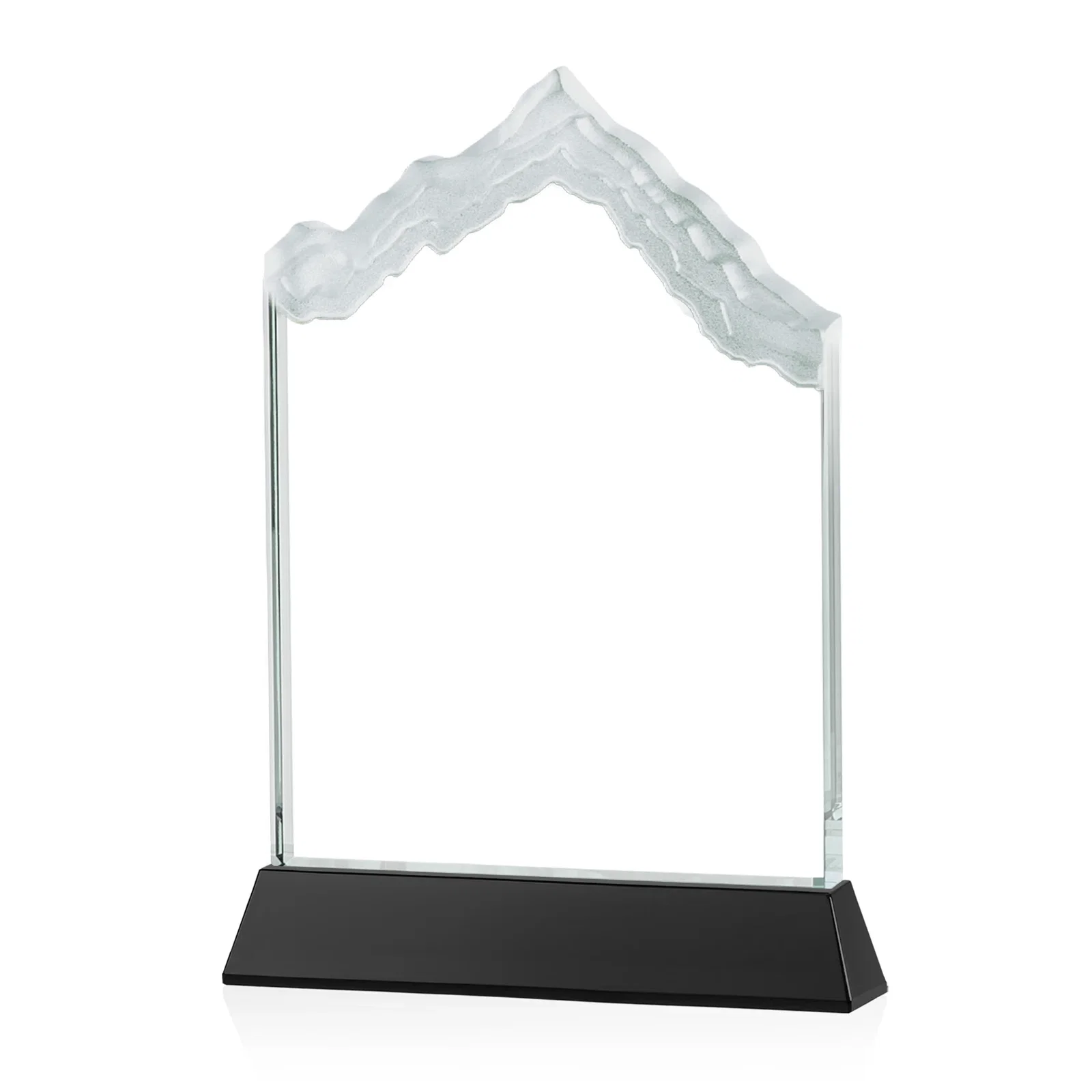 Custom engraved Starfire Crystal Mountain Peak Award on an Optical Crystal Base, awards for company anniversary events