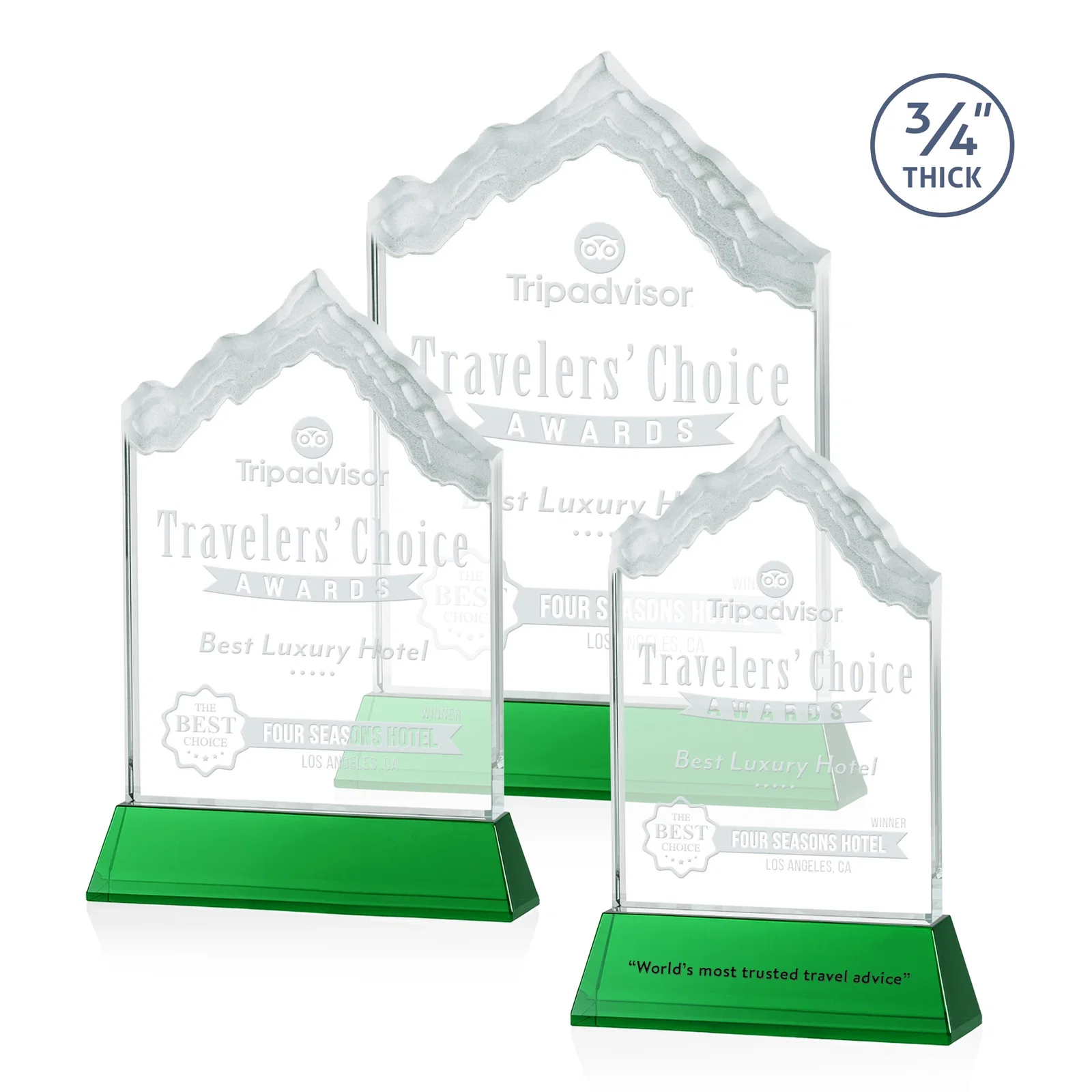 Custom Starfire Crystal Mountain Peak Award on an Optical Crystal Base, awards for safety achievement programs