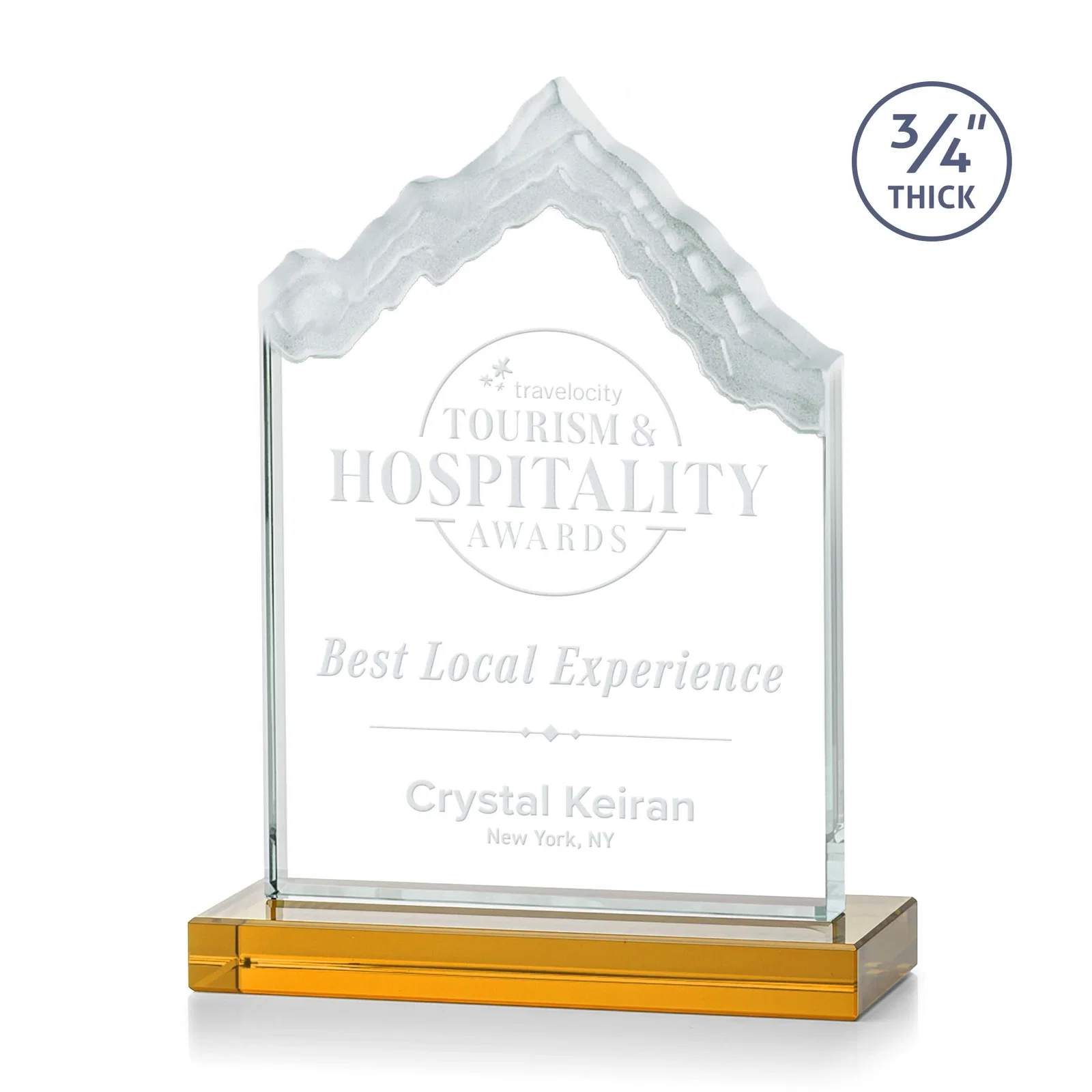 Custom Jade Glass Iceberg Award With A Frosted Deep-Etched Peak for volunteer appreciation