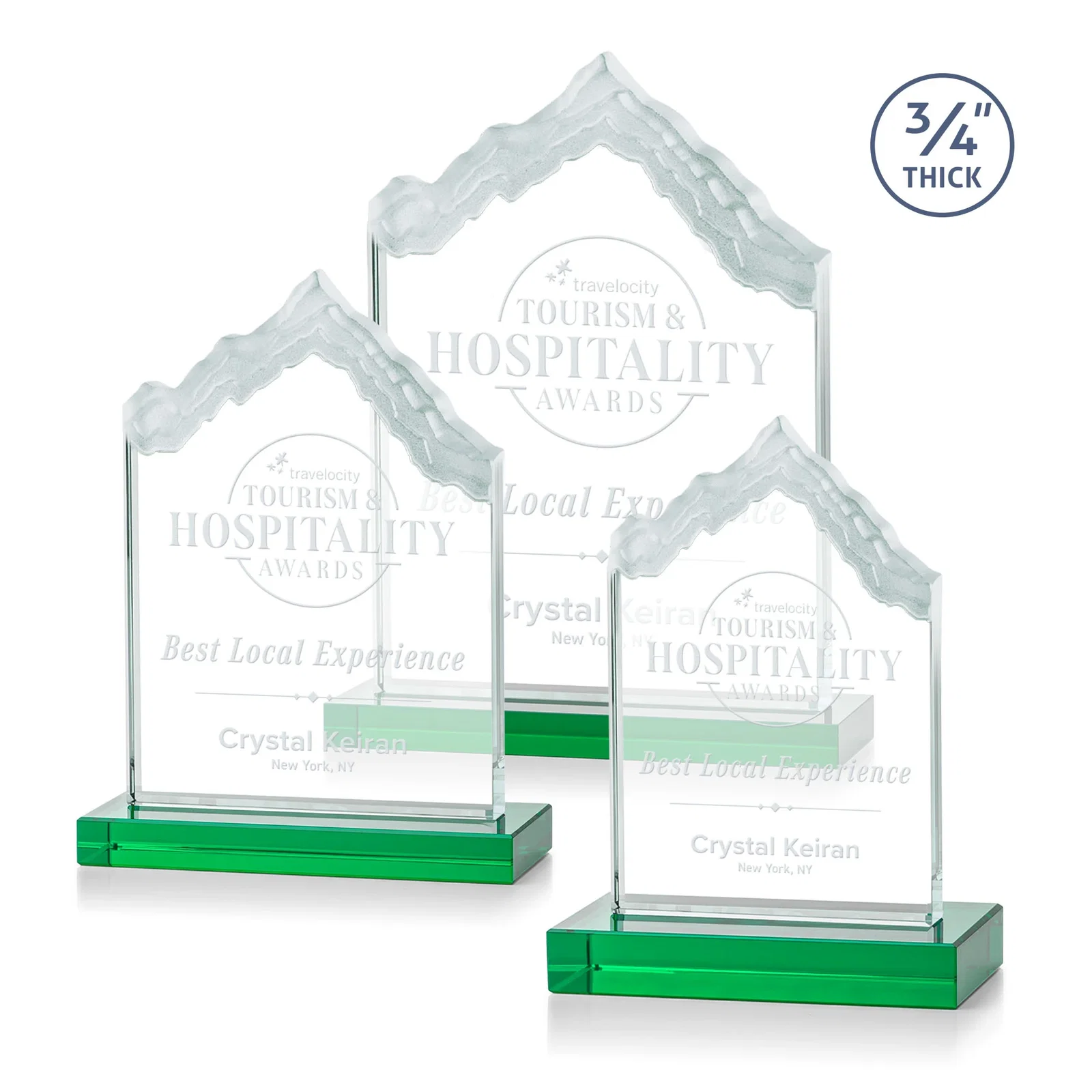 Custom Jade Glass Iceberg Award With A Frosted Deep-Etched Peak for company anniversary events