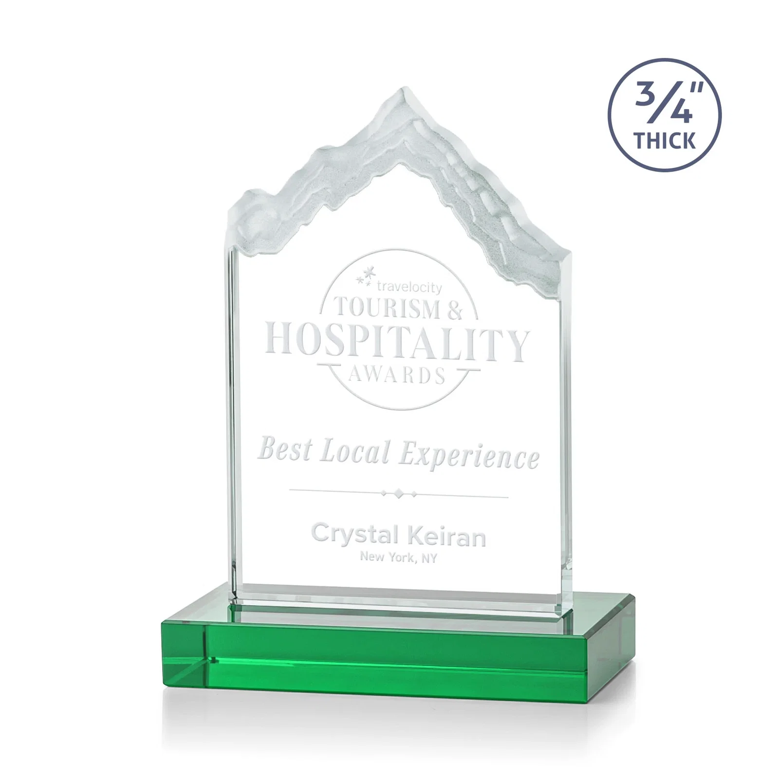 Personalized Jade Glass Iceberg Award With A Frosted Deep-Etched Peak for employee recognition