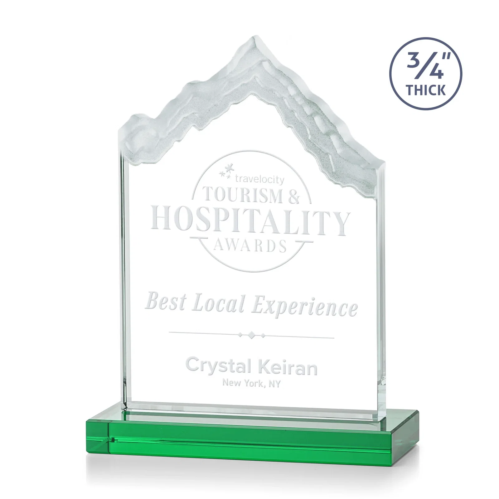 Personalized Jade Glass Iceberg Award With A Frosted Deep-Etched Peak for corporate award ceremonies