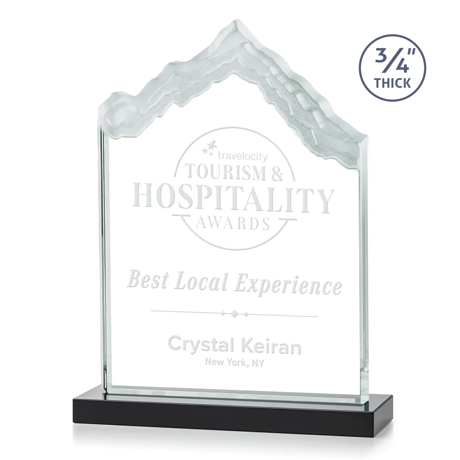 Personalized Jade Glass Iceberg Award With A Frosted Deep-Etched Peak for donor appreciation