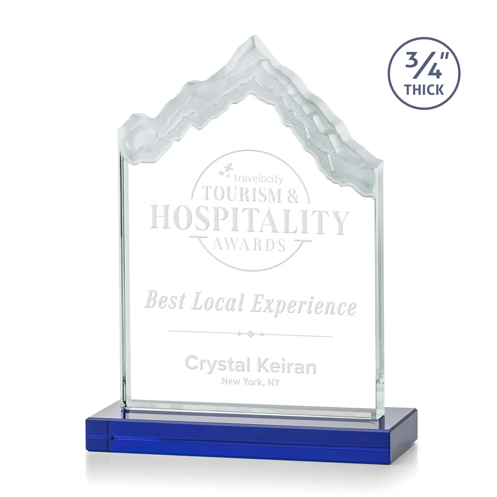 Personalized Jade Glass Iceberg Award With A Frosted Deep-Etched Peak for volunteer appreciation