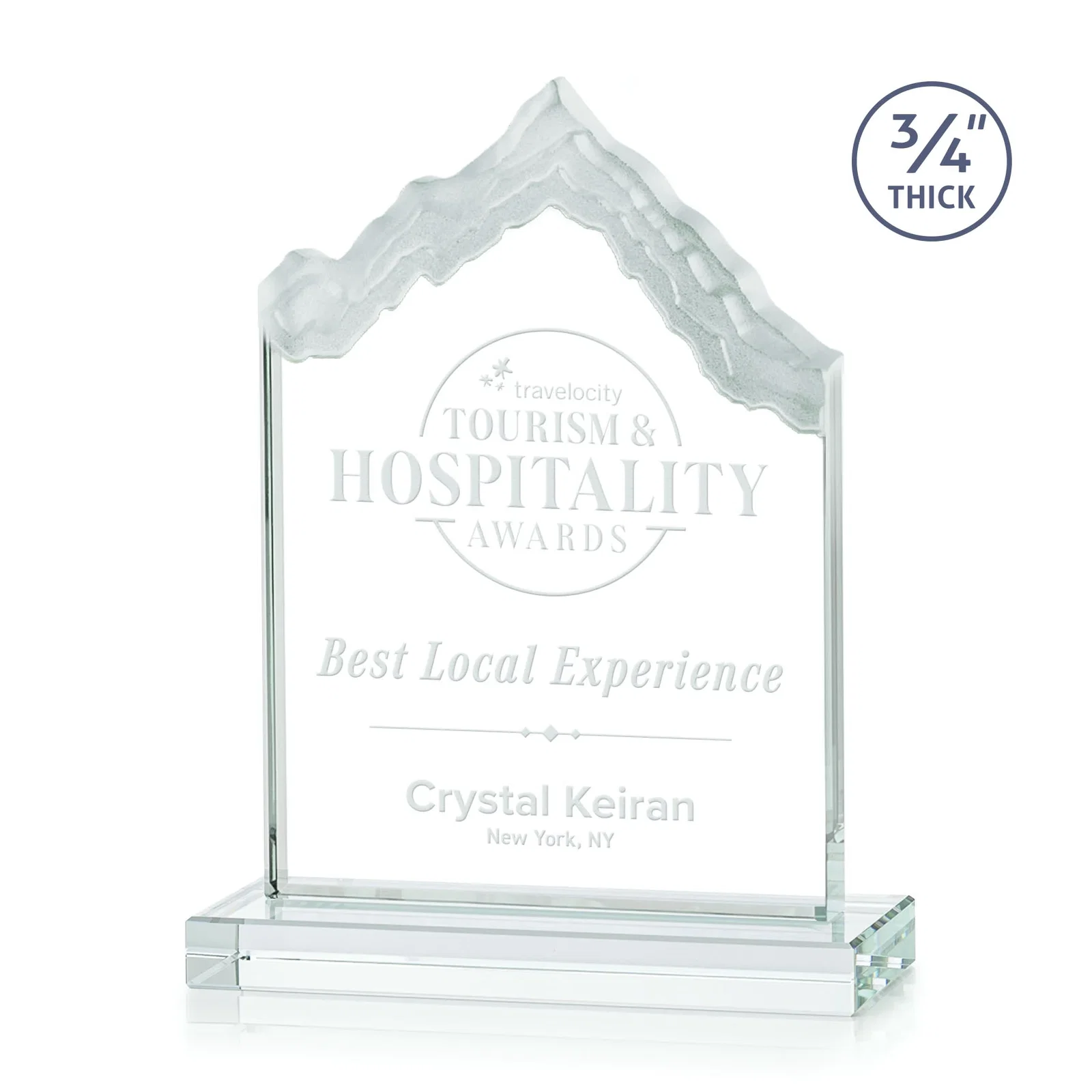 Custom Jade Glass Iceberg Award With A Frosted Deep-Etched Peak for service anniversary gifts