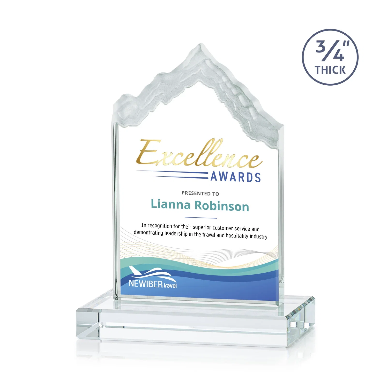 Branded Jade Glass Iceberg Award With A Frosted Deep-Etched Peak for employee recognition