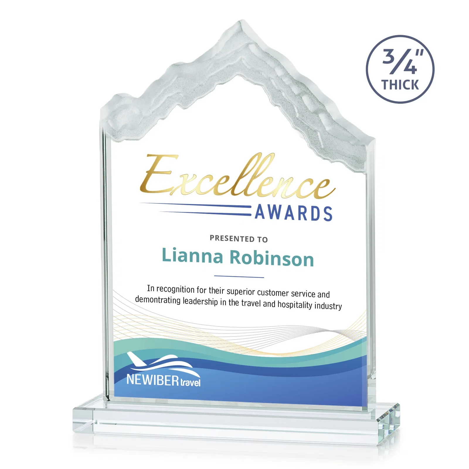 Branded Jade Glass Iceberg Award With A Frosted Deep-Etched Peak for service anniversary gifts