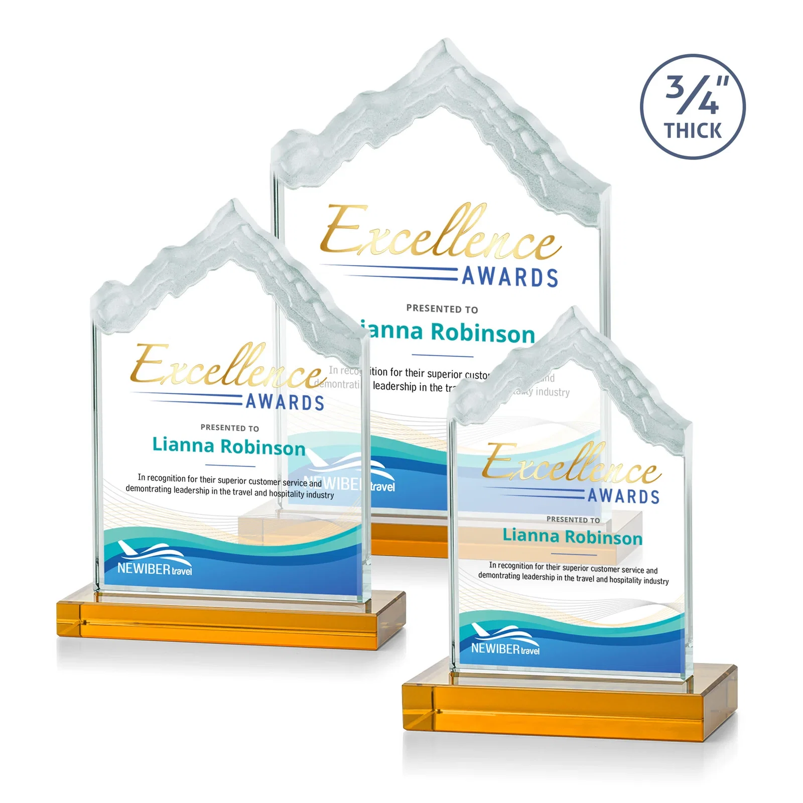Branded Jade Glass Iceberg Award With A Frosted Deep-Etched Peak for sales achievement awards